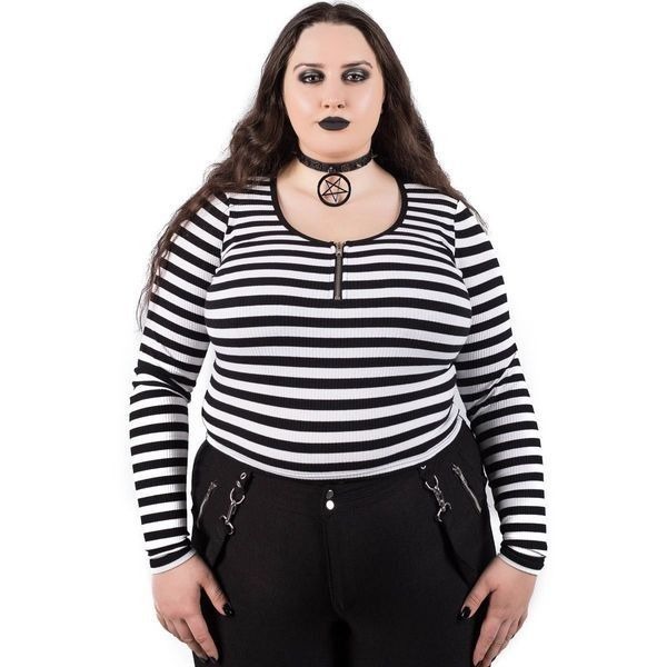 Killstar Izora White Black Stripe Zipper Front Stretch Long Sleeve Size 3XL