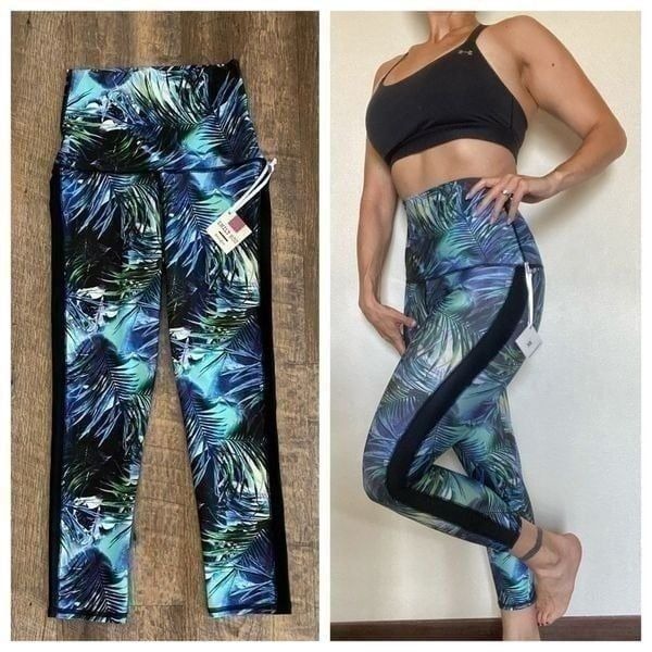 High Rise Leggings Emily Hsu Capri NEW Tropical Hawaiian Palm