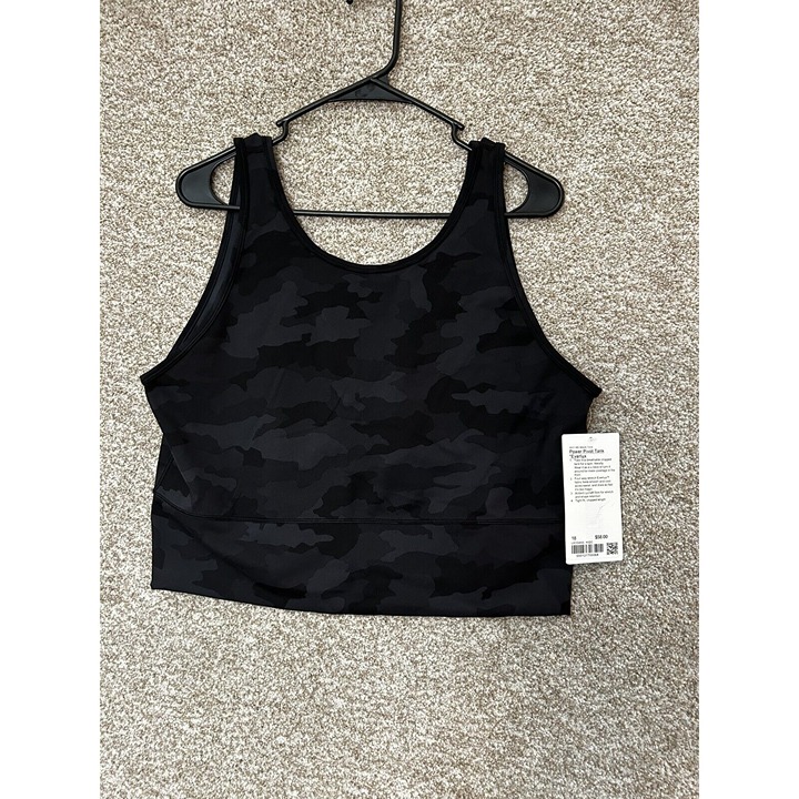 Lululemon Power Pivot Tank Top Everlux 365 Heritage Deep Coal Camo Size 18