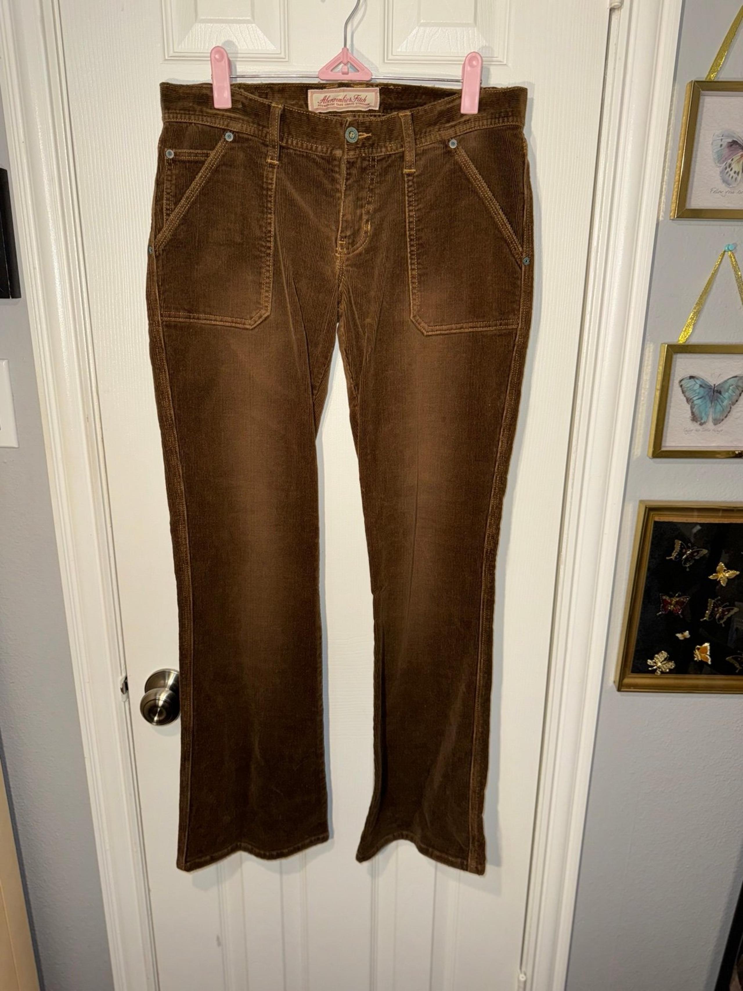 Abercrombie & Fitch Corduroy Pants Women Size 6 Tan Y2K Flare Leg Jeans Outdoor