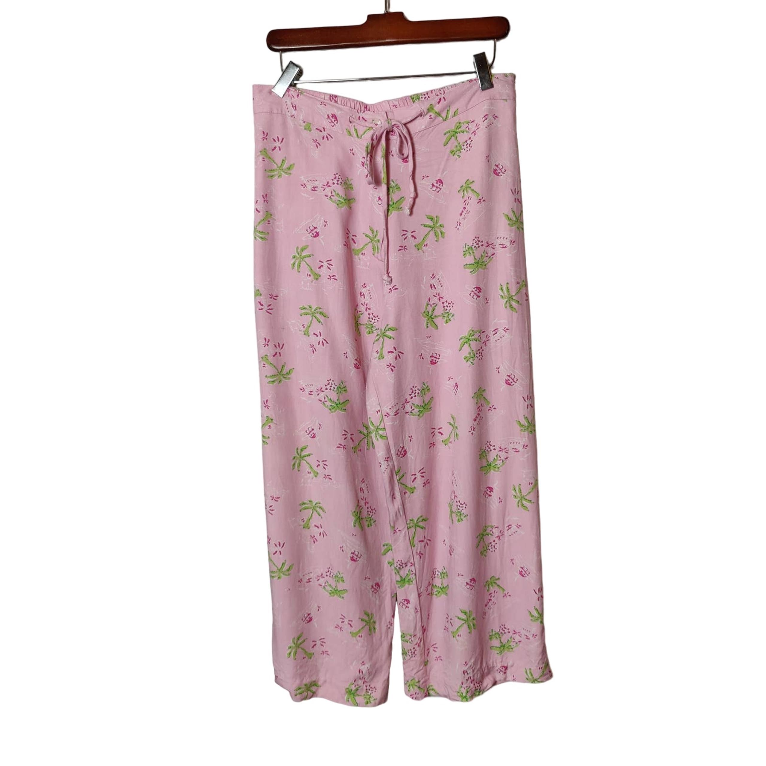 Vintage Bamboo Traders Womens Sz 10 Pink Tropical Loose Fit Cropped Pants