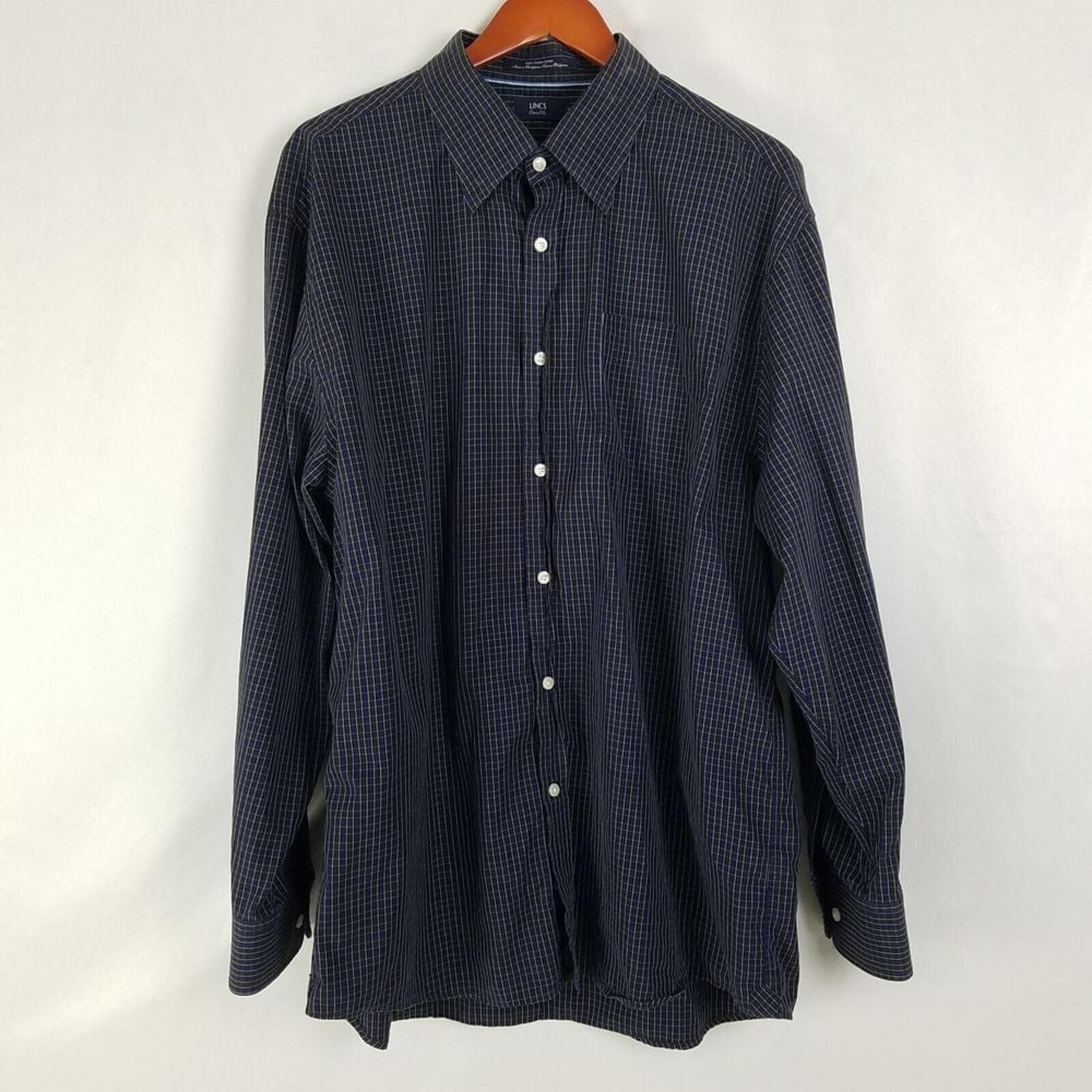 Lincs David Chu Shirt Mens XXL Blue Black Long Sleeve Button Up Pocket Collared