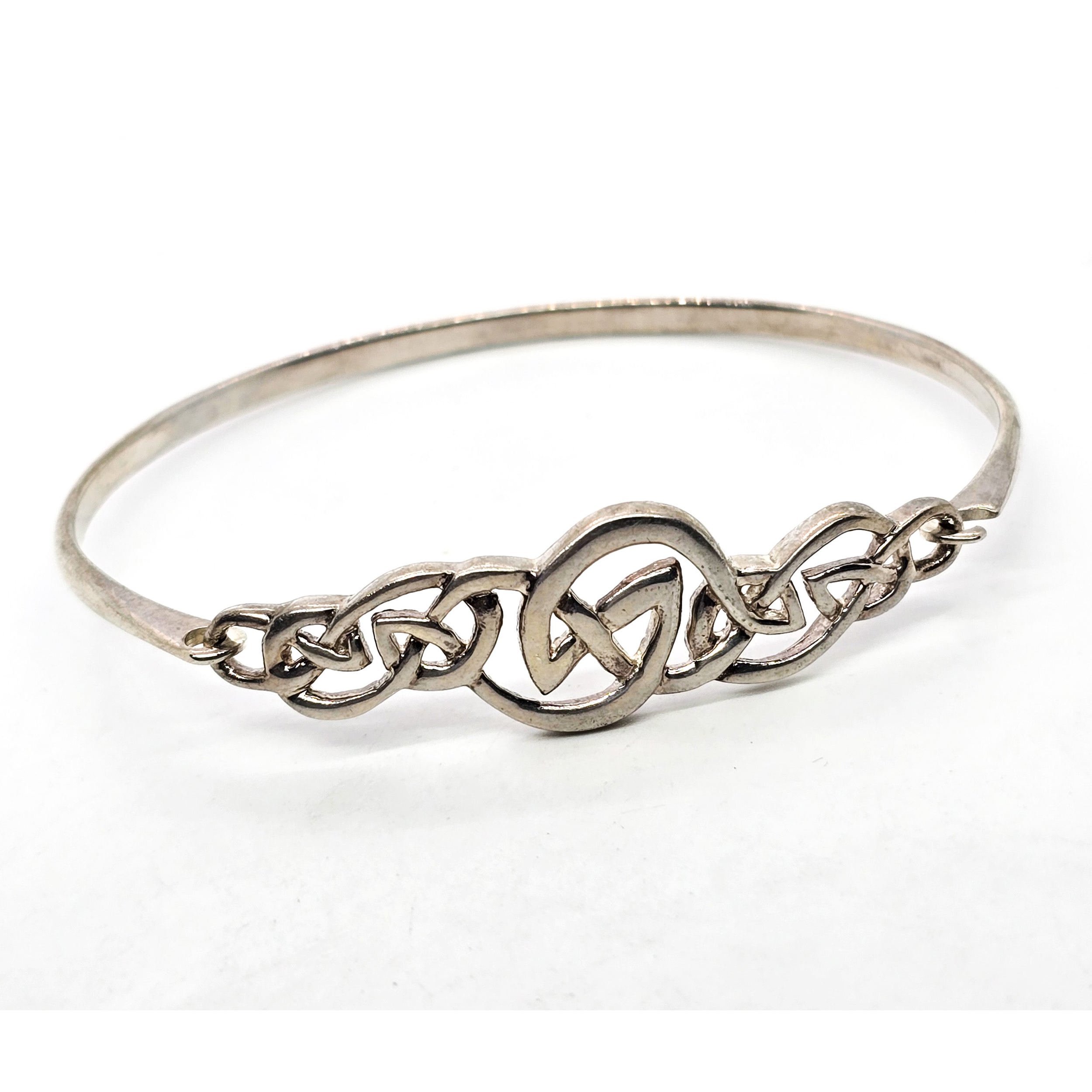Irish Celtic knot hinged vintage thin sterling silver bangle bracelet Ireland