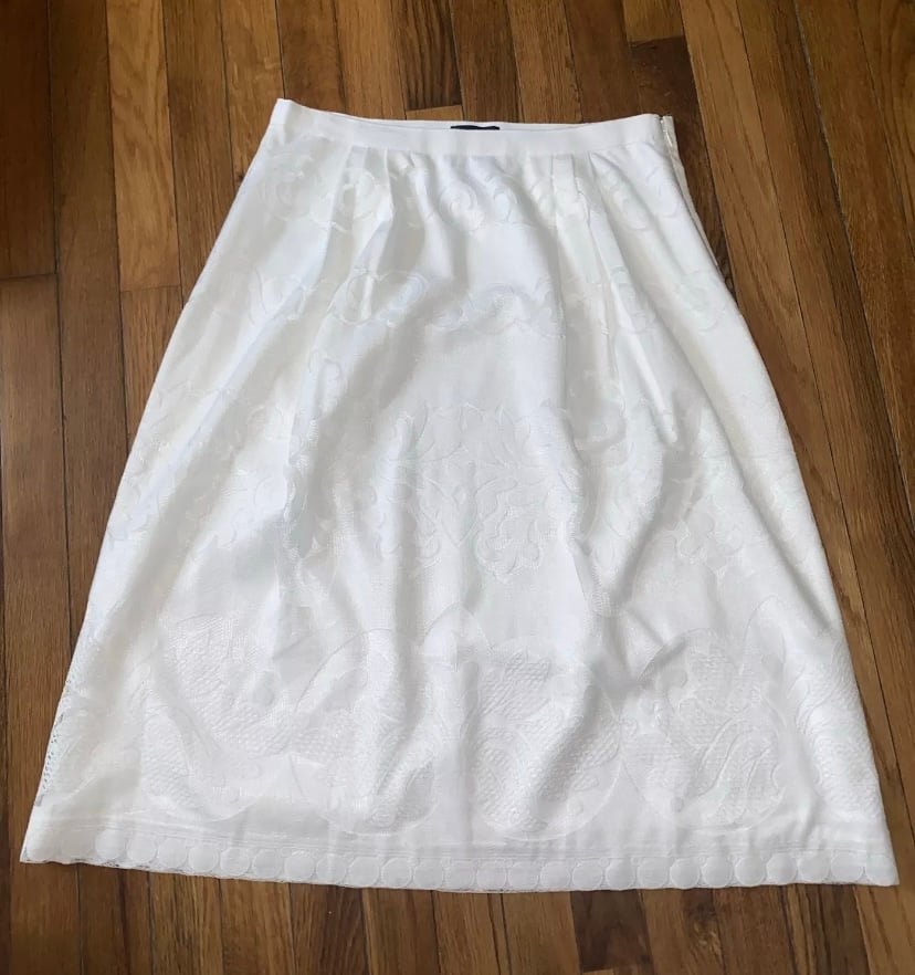 NWT 128 J Crew Midi Modest Skirt in White Ornate Lace E9057 Size 10