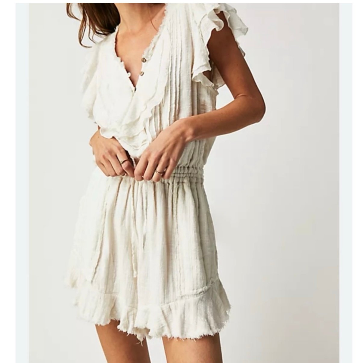 Free People FP One Naya Romper Vacation lightweight Smocked Flutter Sleeve