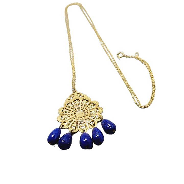 Older Filigree Pendant Necklace With Murano Glass Drop (A1675)