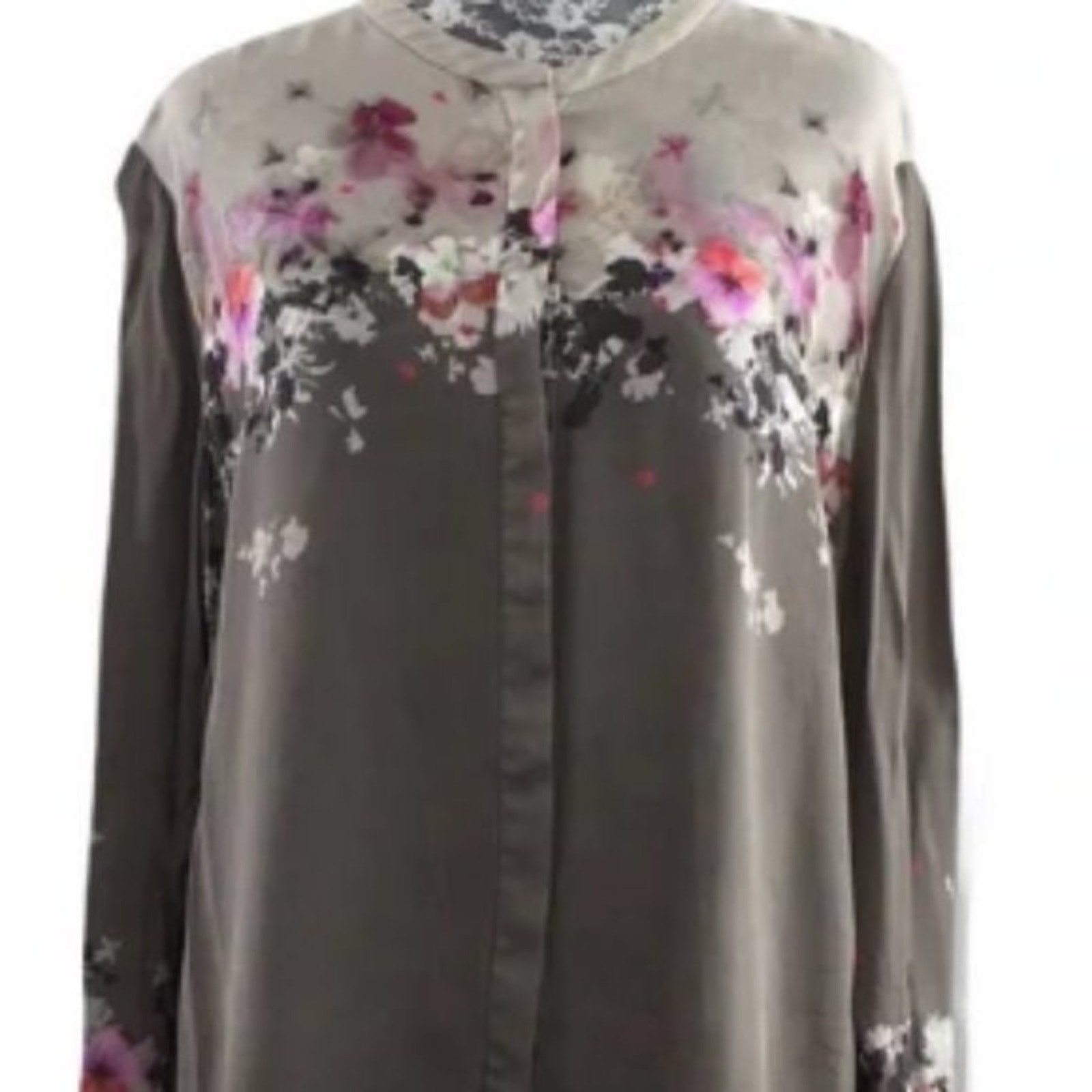 Tahari Long Sleeve Blouse Floral Green S