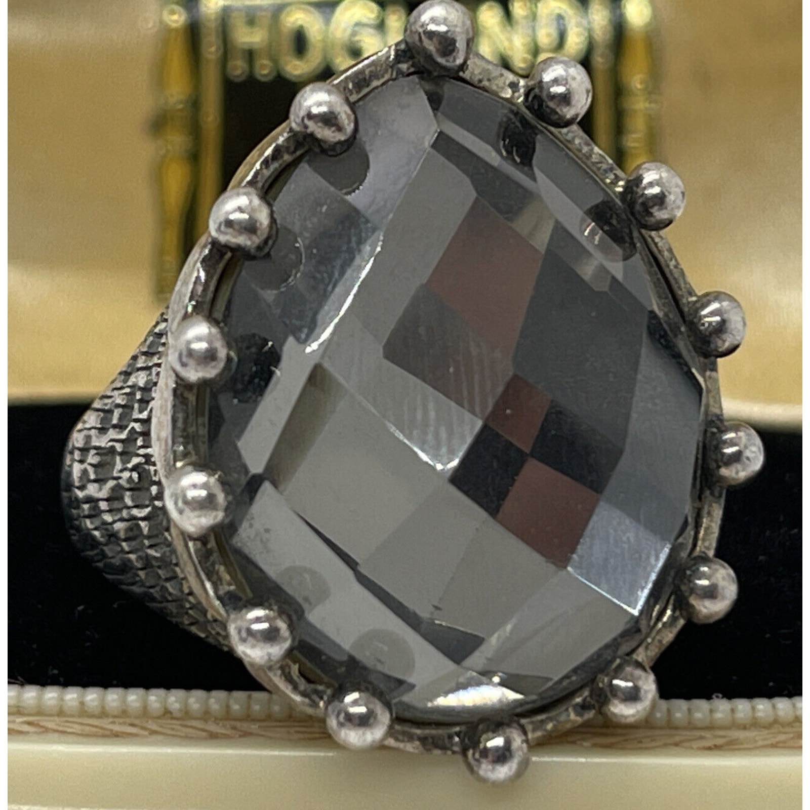 Deb Guyot China Signed Sterling Silver Ring 925 Designer Size 8 Glass Faceted