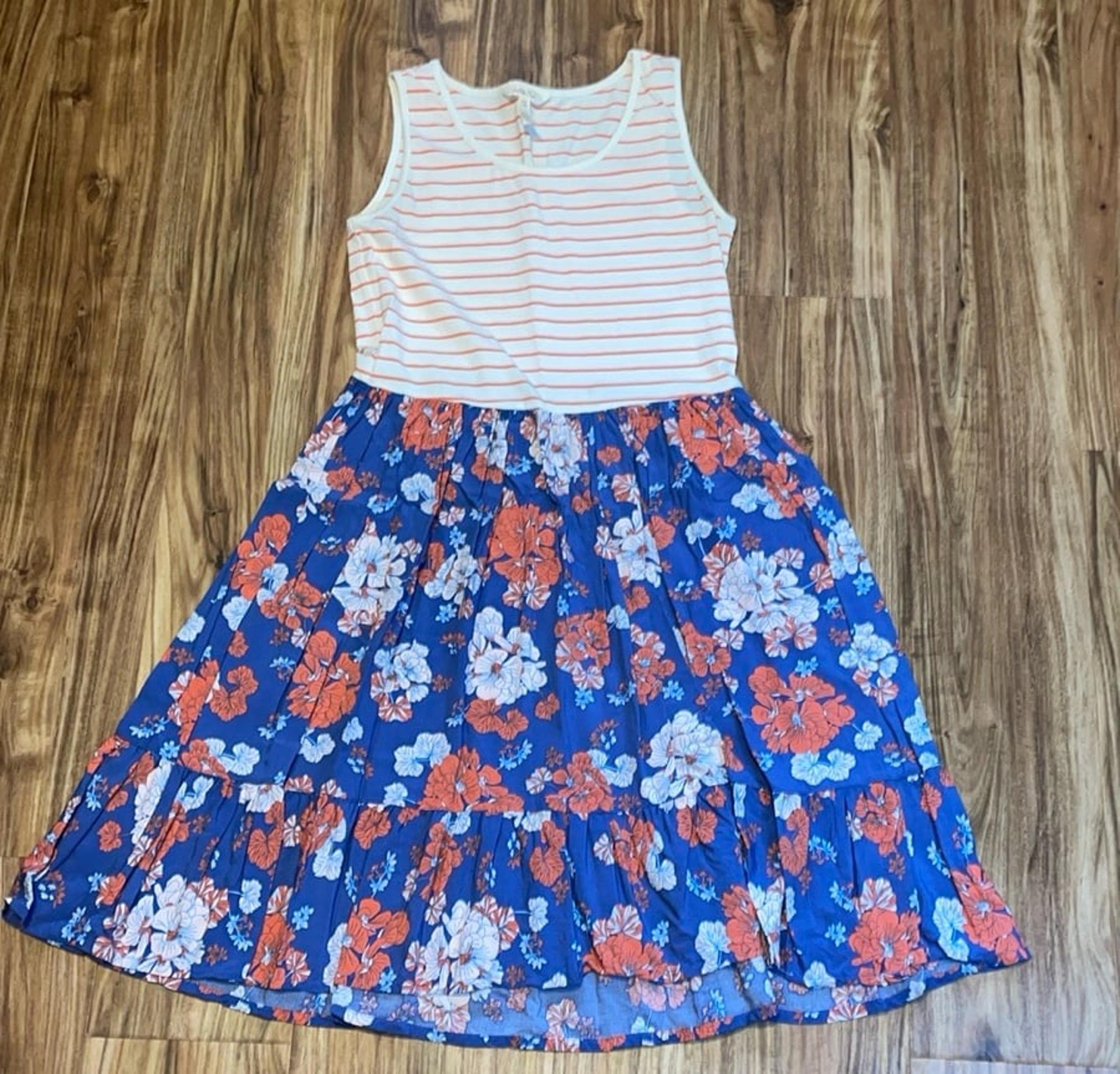 Matilda Jane women’s dress medium roll with it tank fit flare floral blue coral