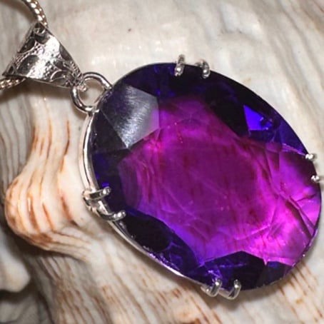 Exotic Fuchsia facet cut vintage statement Pendant