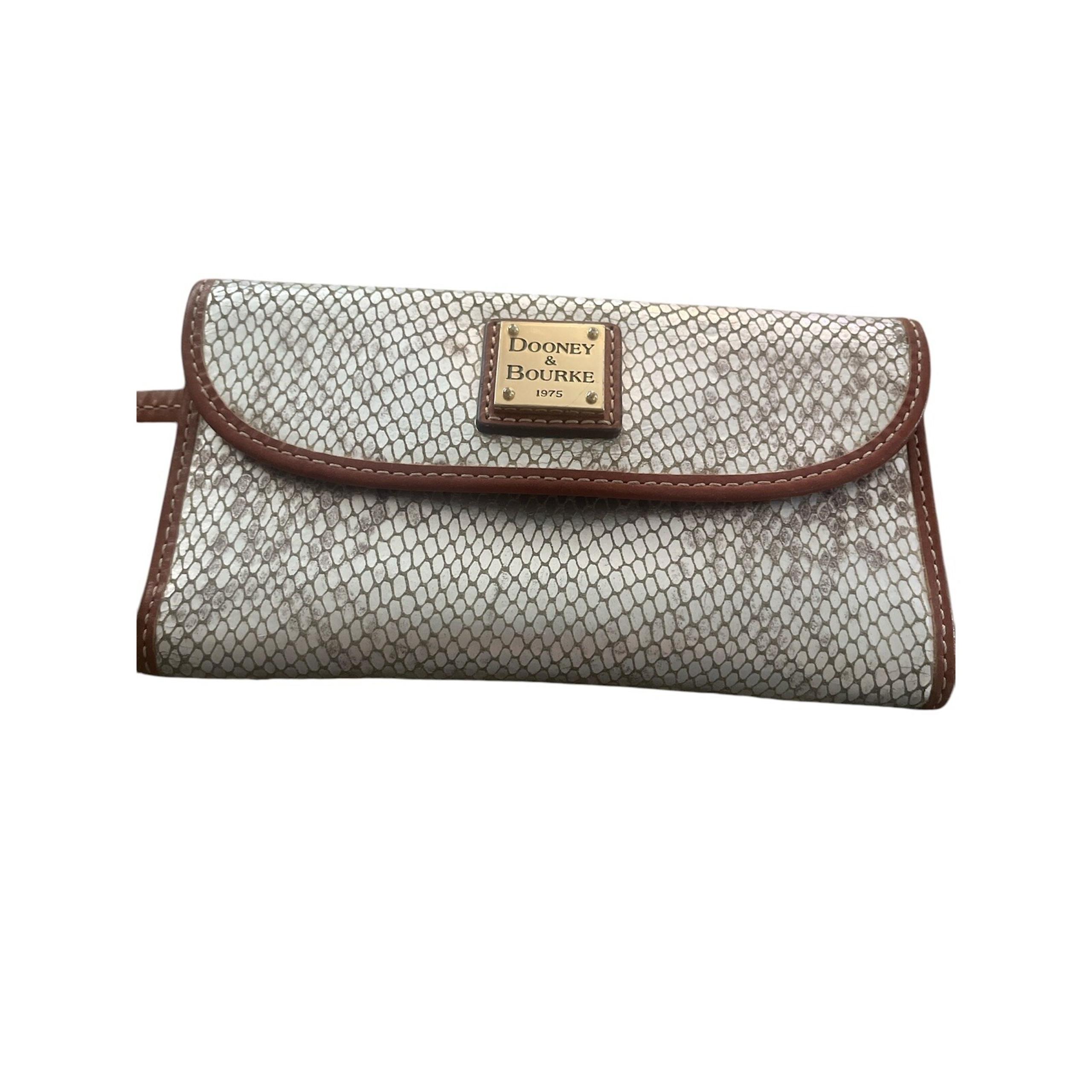 Dooney & Bourke Envelope Clutch Wallet silver Tan Leather Trim Classic