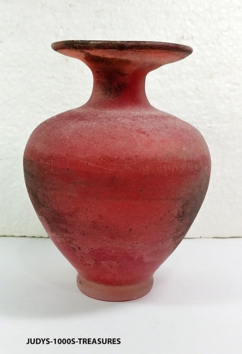CRANBERRY RED VASE GLASS MOUTH BLOWN FROSTED FINISH 5.5 x 4 INCHES MURANO ITALY