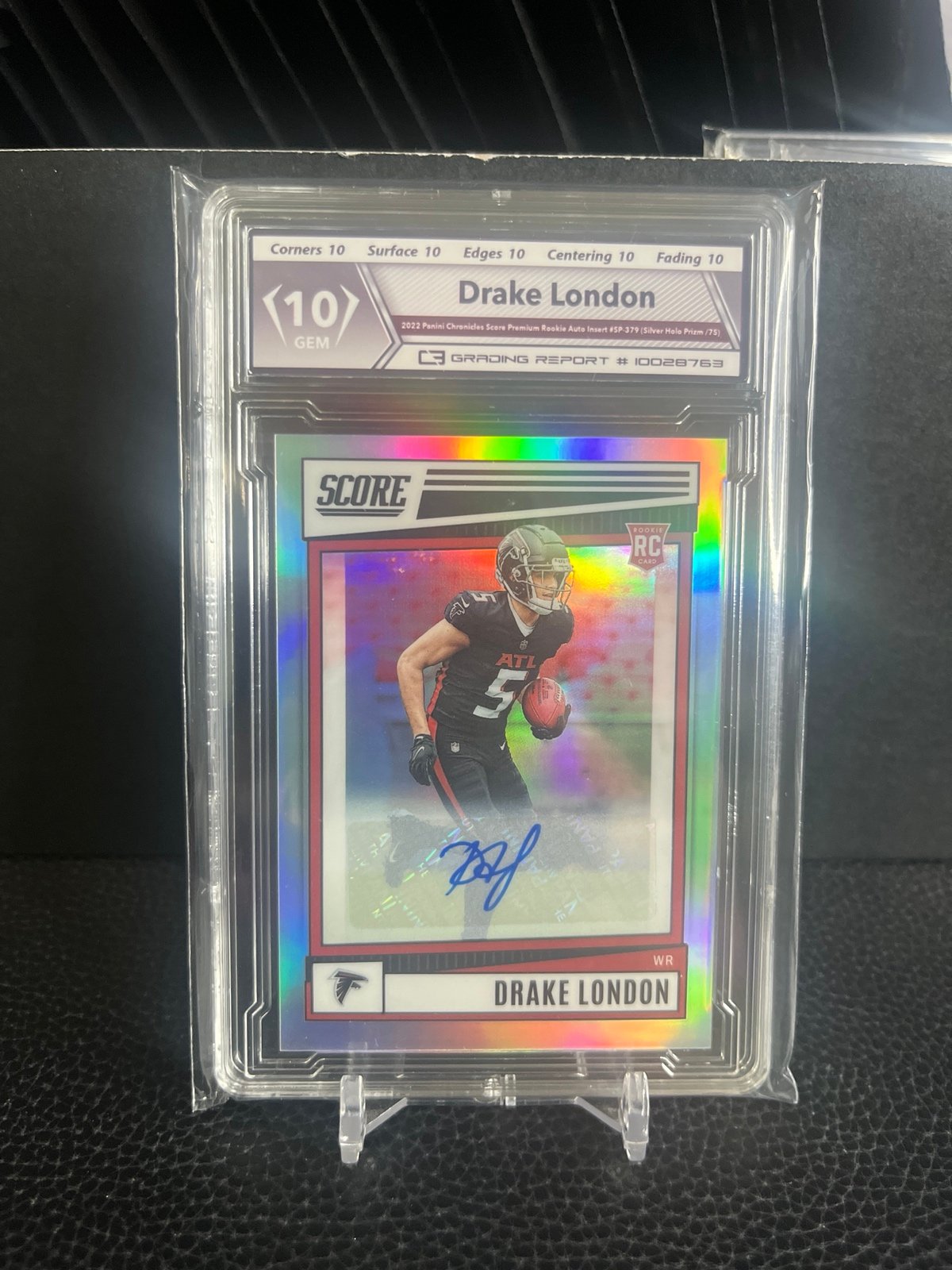 DRAKE LONDON SCORE PREMIUM ROOKIE AUTO SILVER HOLO 64/75 GEM MT 10