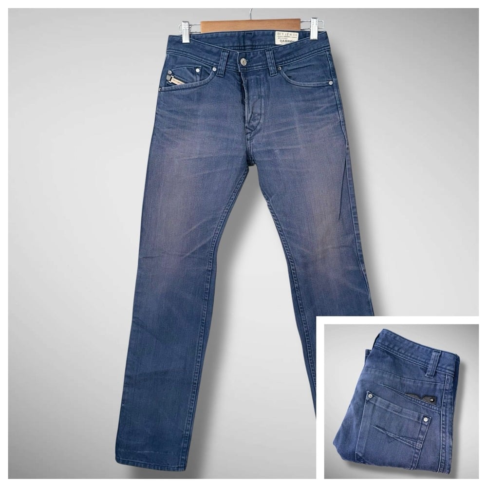 Diesel Darron Jeans Mens 27x32 Slim Fit Tapered Leg Navy Blue Faded Denim Pants