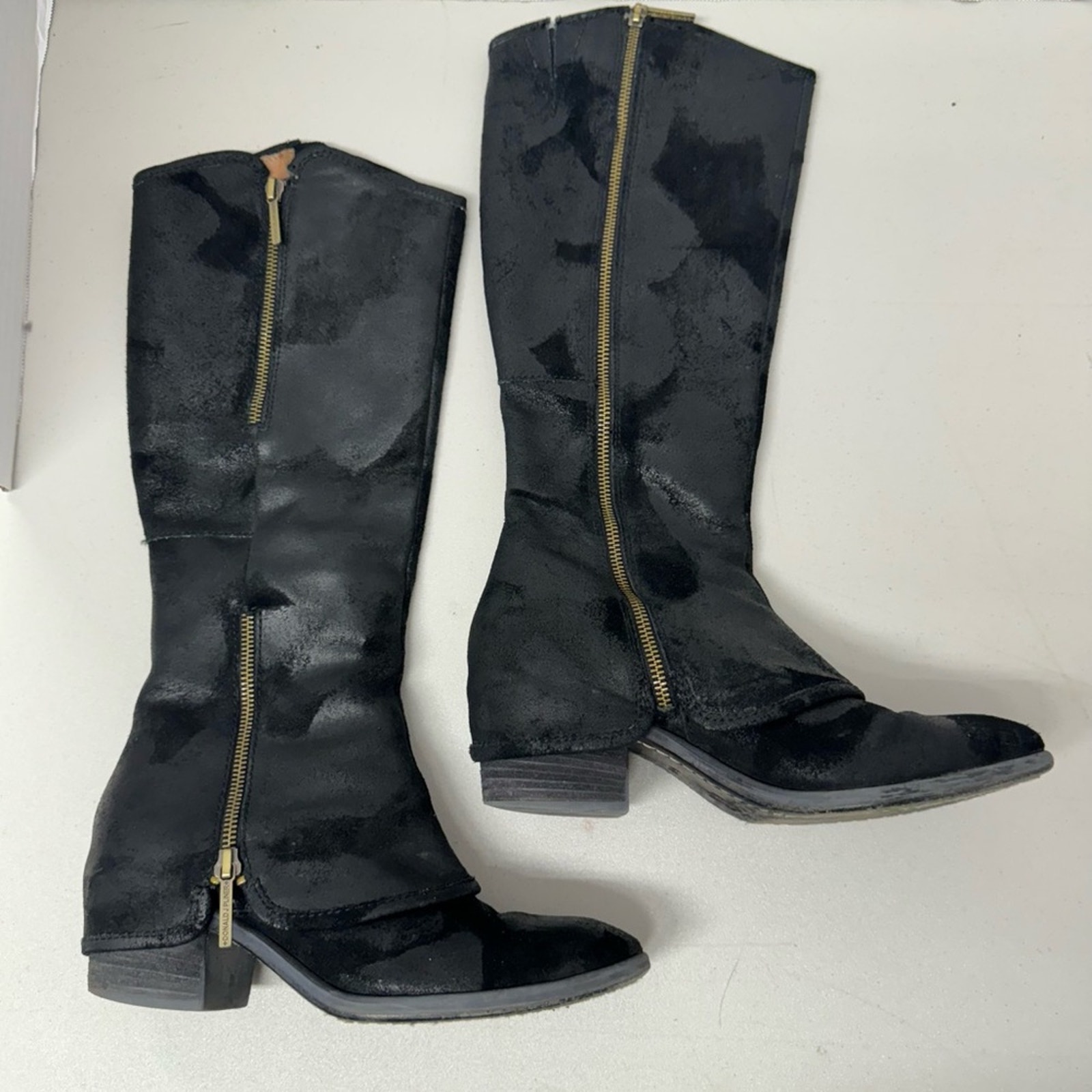 Donald J Pliner Black Suede Leather Riding Boots Women’s 6.5 Boho Gold Zipper