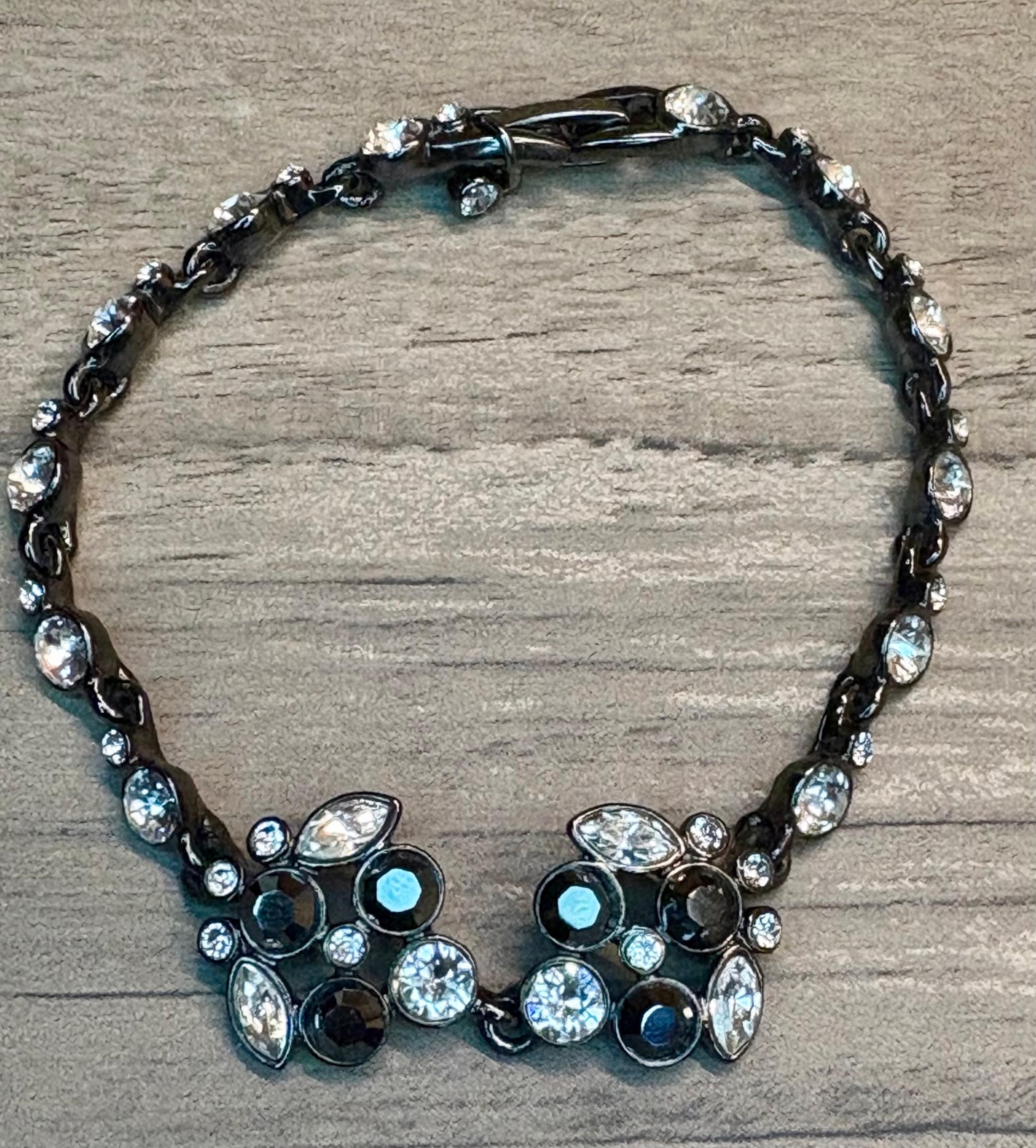 NWOT Givenchy Black & Clear Crystal Rhinestone Gunmetal Bracelet