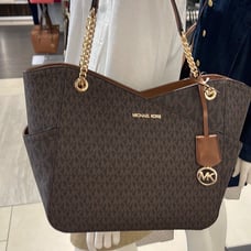 Michael Kors Jet Set Travel Large Chained Tote Shoulder Bag MK Brown NWT