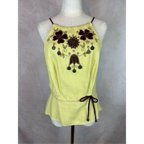 Y2K Brown and Green Embroidered Halter Top