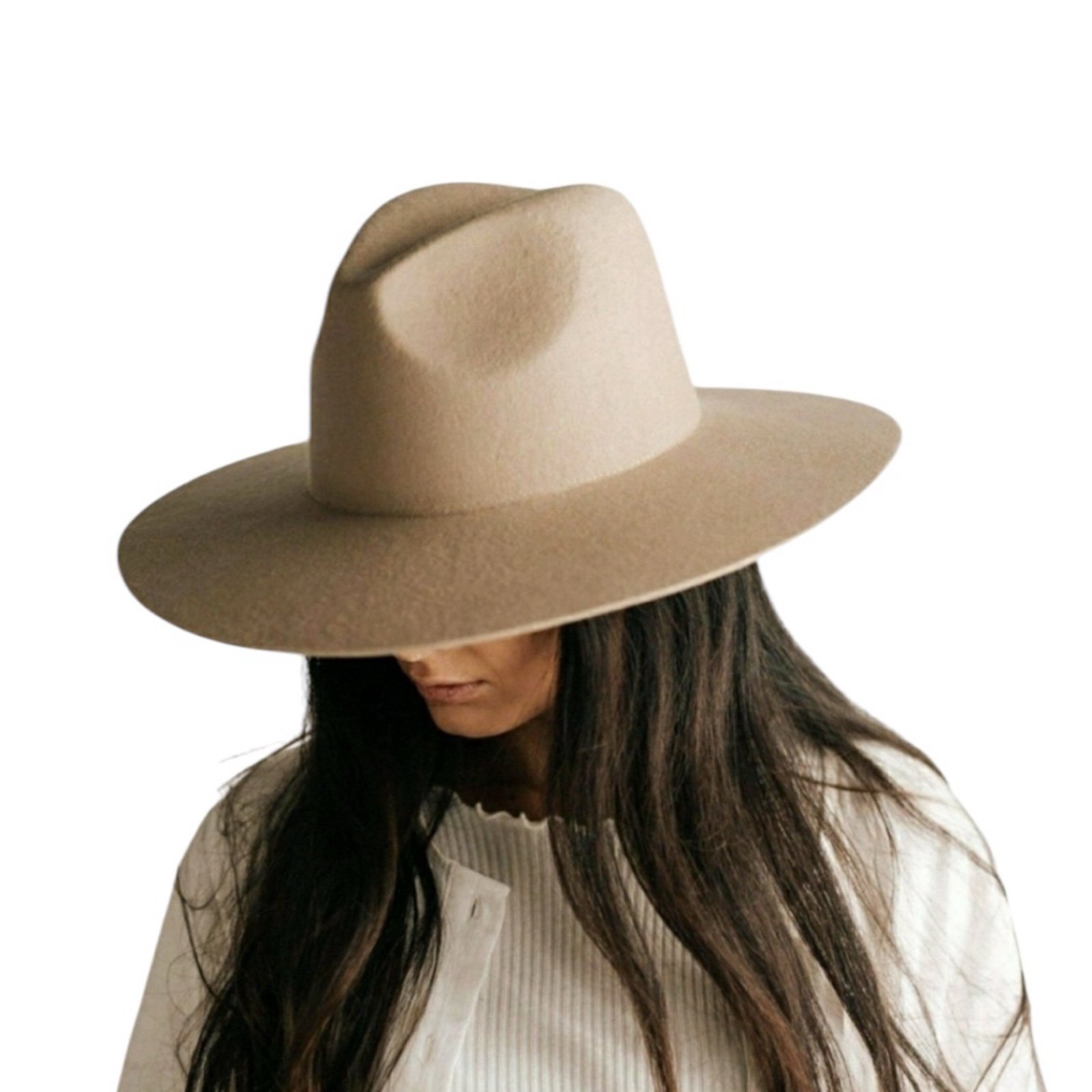 GIGI PIP Emma Tan Wide Brim Beige Western Fedora Hat Size M/L
