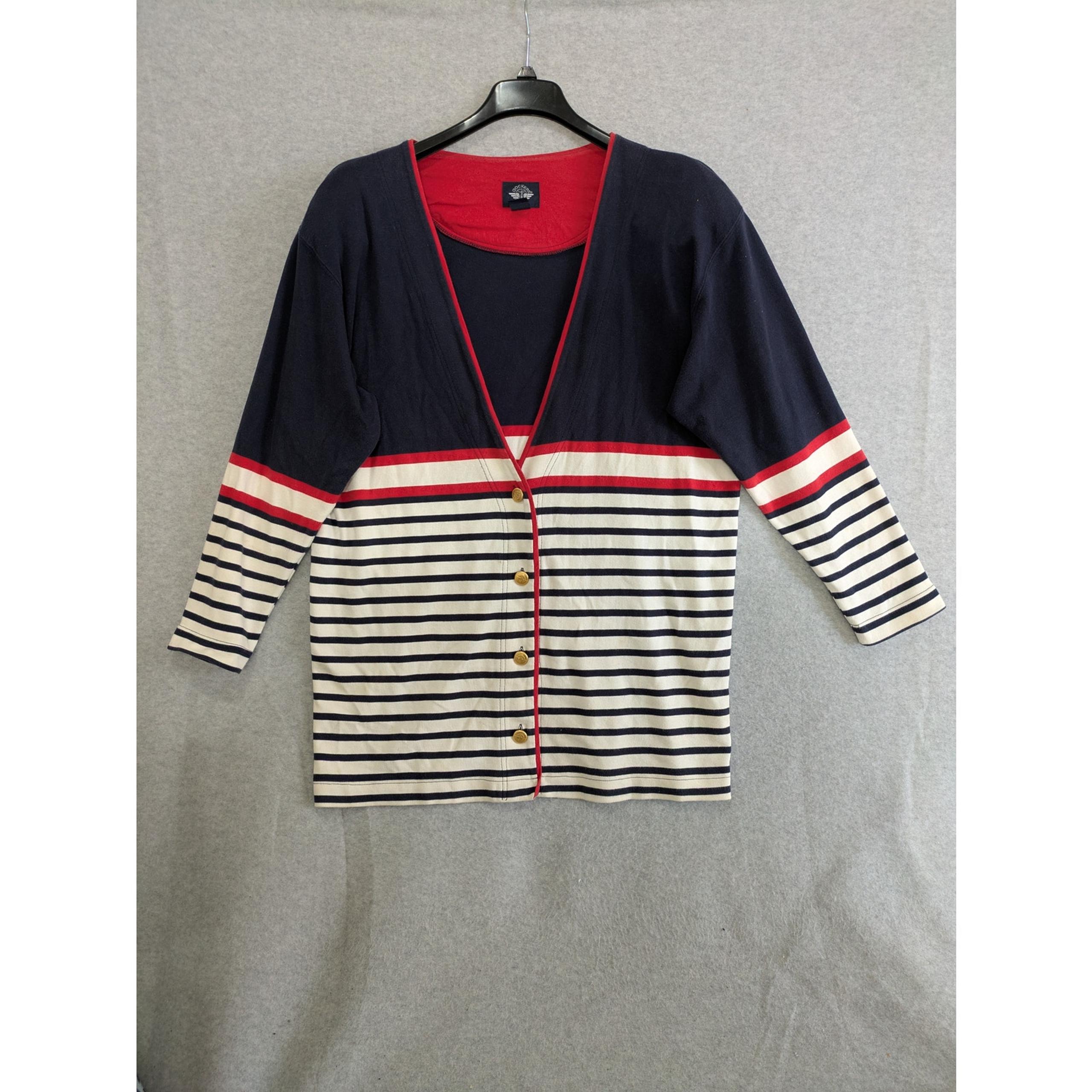 Dockers Cardigan Men’s 1X Black Vintage Golf Sweater with Blue Stripe V Neck