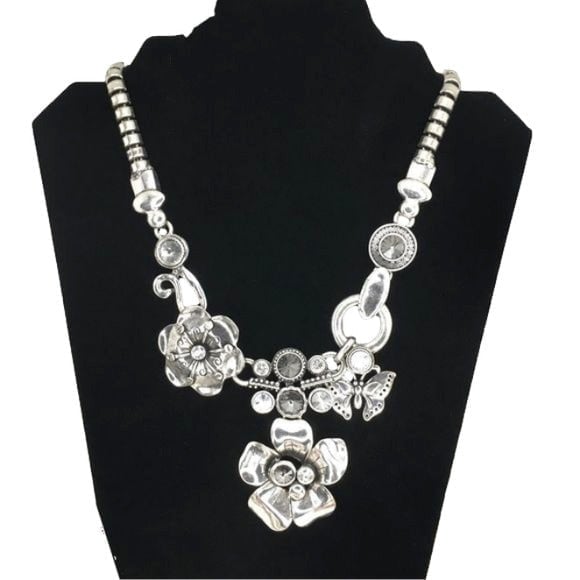 Vintage Art Nouveau Steam Punk Chunky Floral Botanical Grandeur Necklace