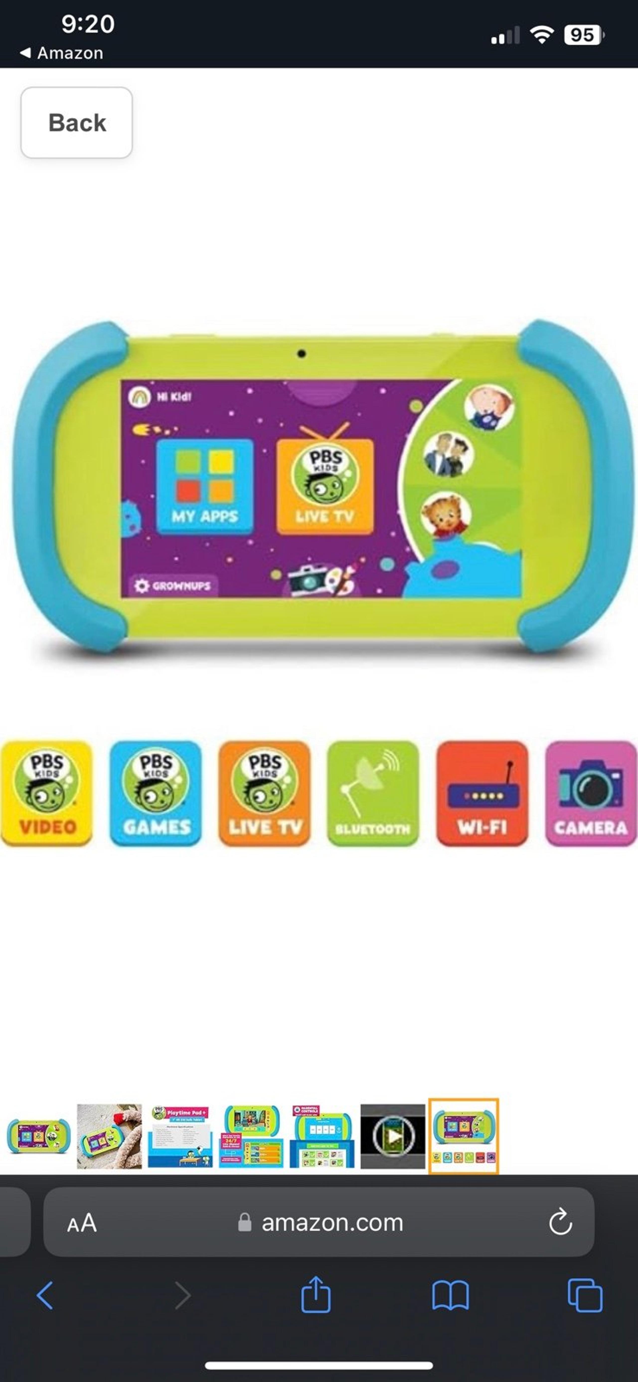 Ematic PBS Kids Playtime Pad+ 7" HD Kid-Safe Android Tablet + Live TV (PBSKD7200