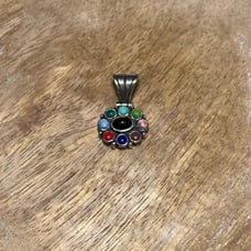 Vintage Multi Color Gemstone 925 Sterling Silver Pendant