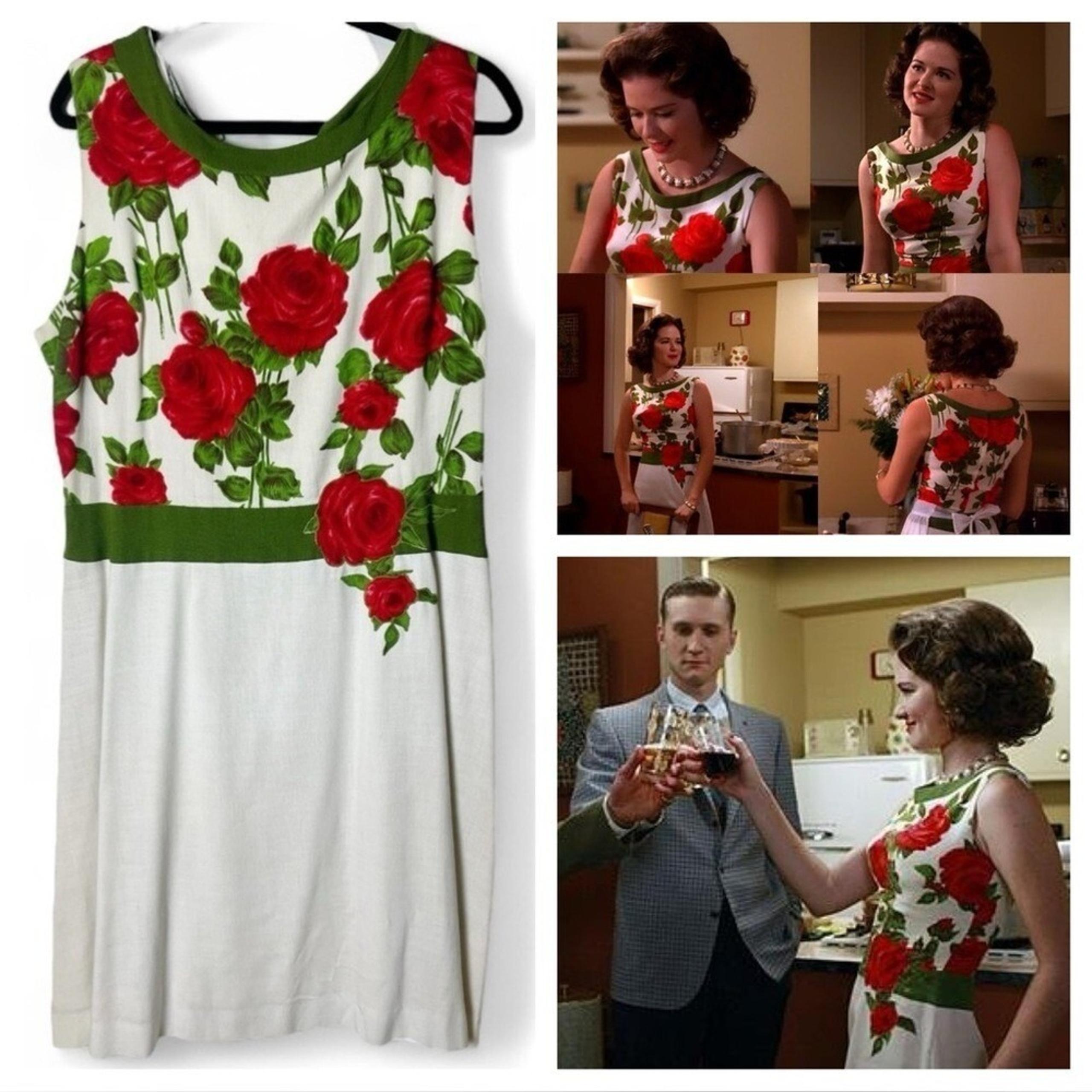 1960s Cover Girl of Miami Rose Dress Mad Men Kitty Romano Midi Linen Blend Sz. M