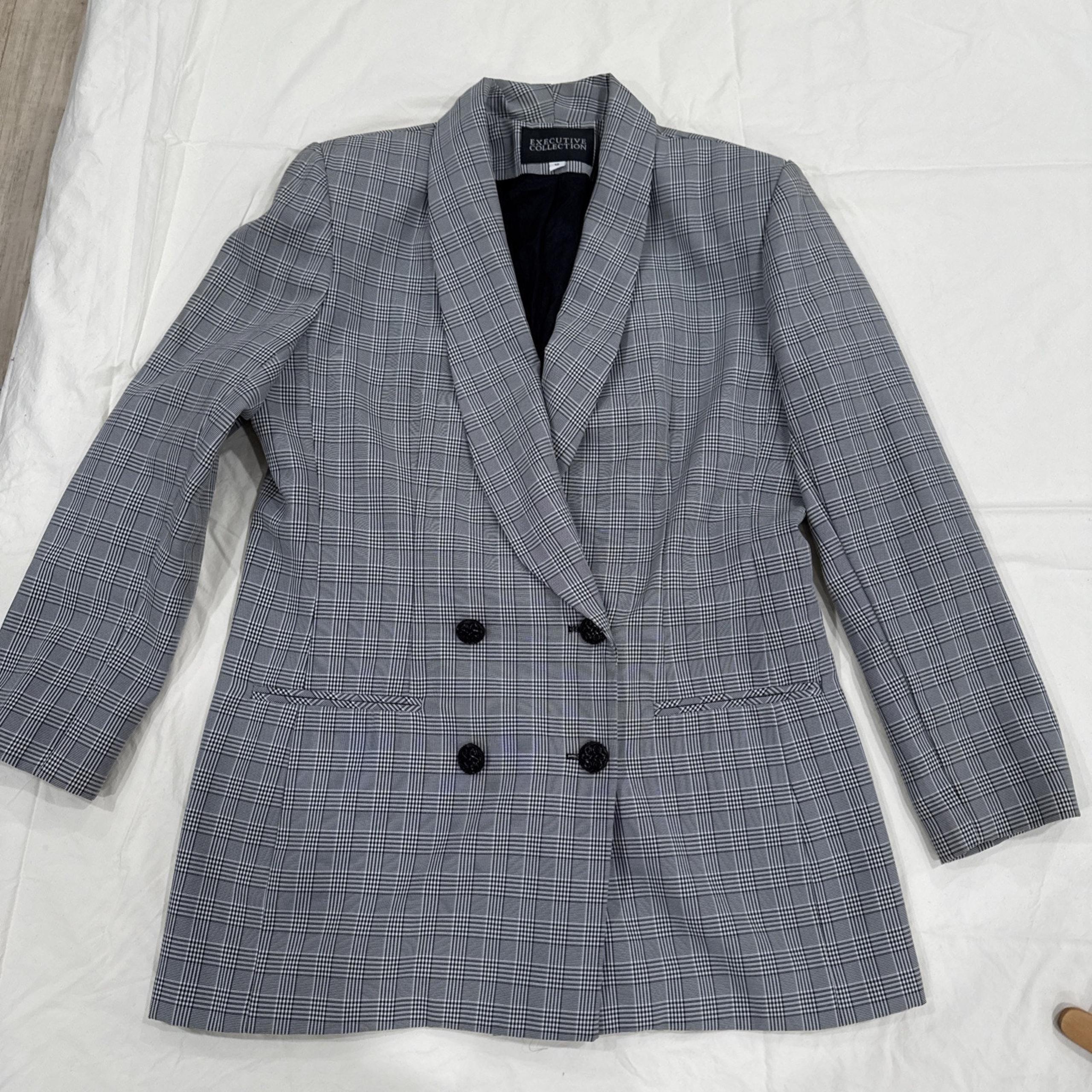 VTG 80s Blazer Double Breasted USA Houndstooth Women’s Sz 14 Equestrian Preppy