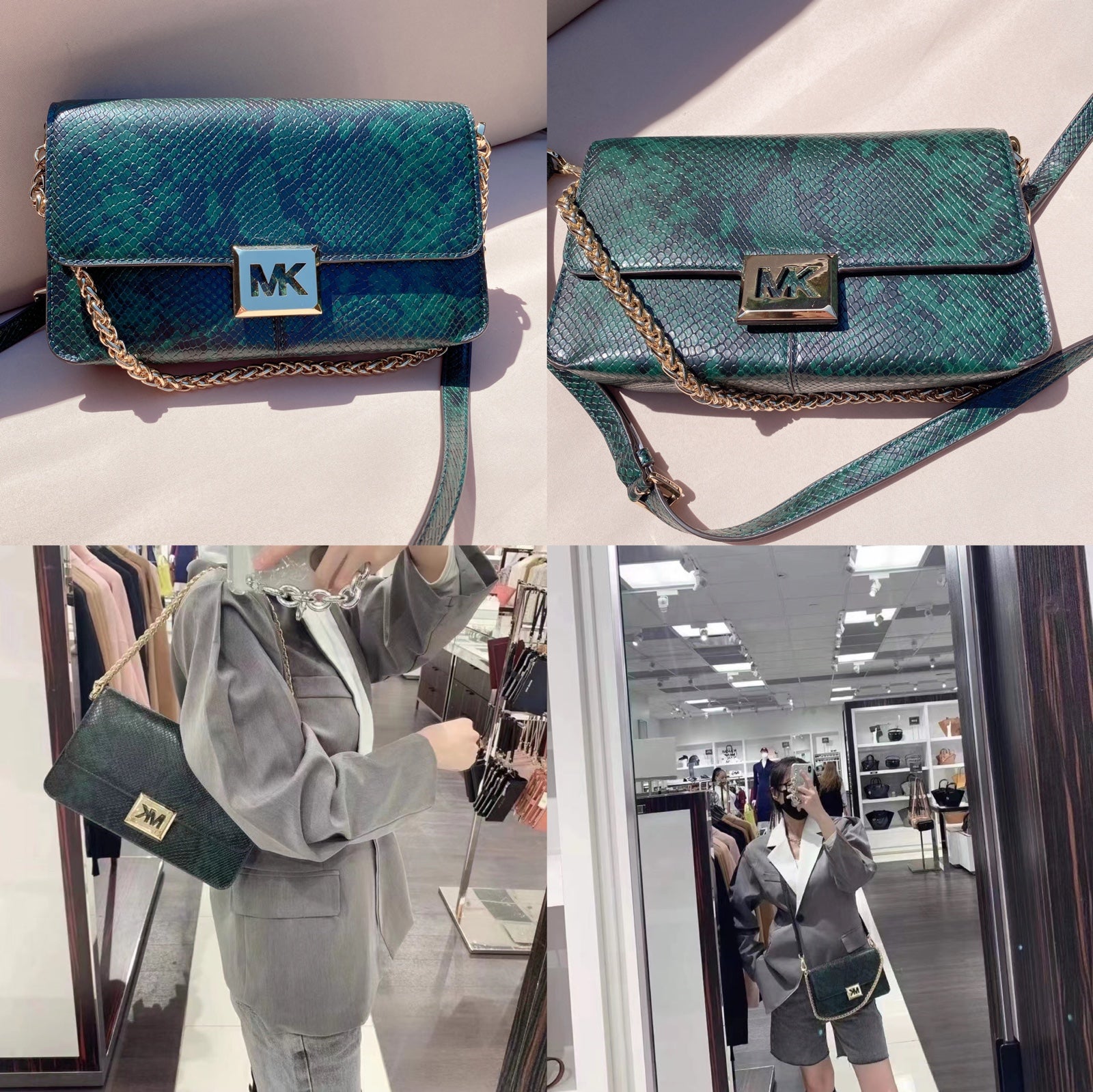 Michael Kors 35F1G6SL3G Sonia Medium Snake Embossed Faux Leather Shoulder Bag