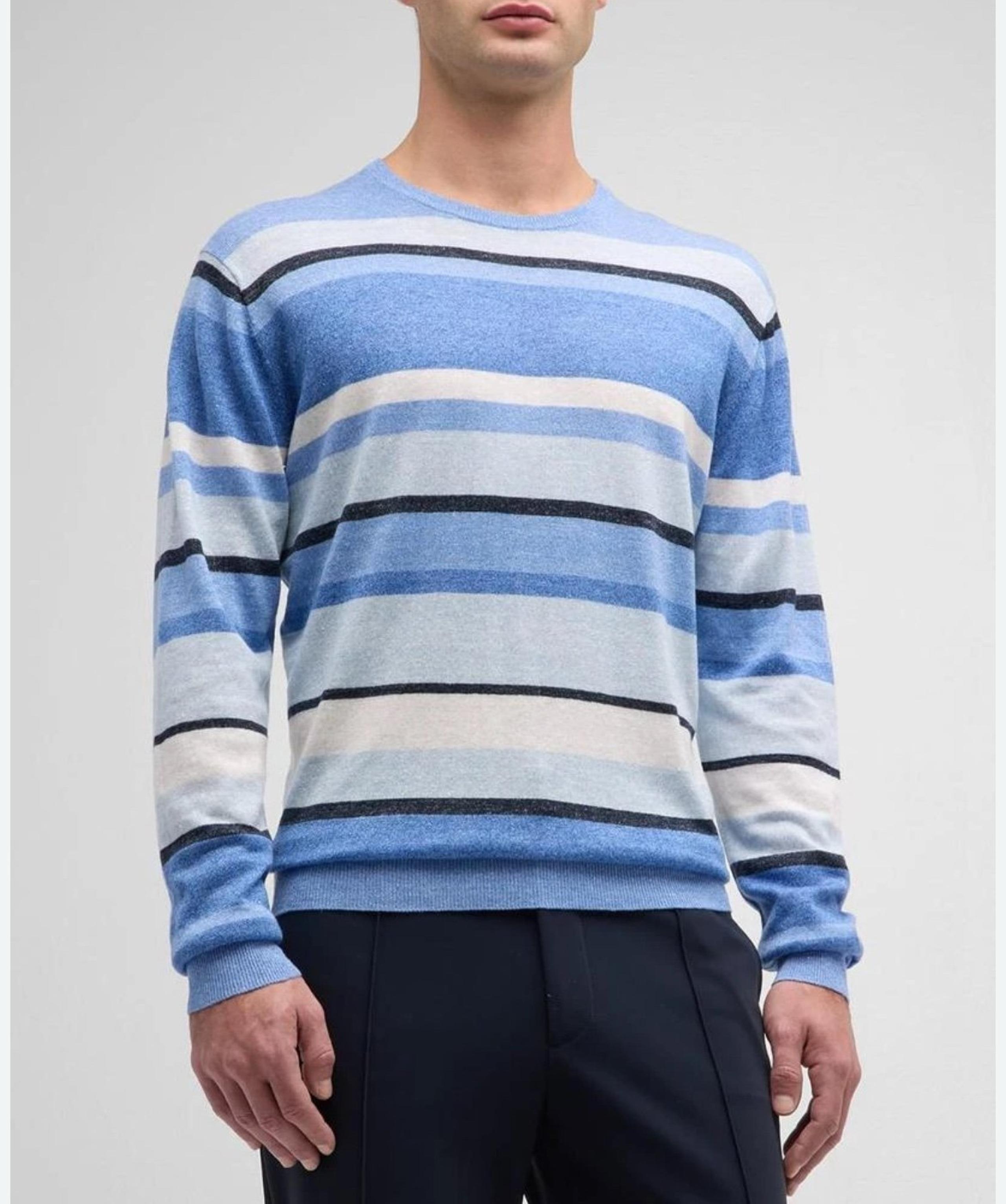 Peter Millar Men's Serene Linen Wool Stripe Crewneck Sweater Size XL NWT $395