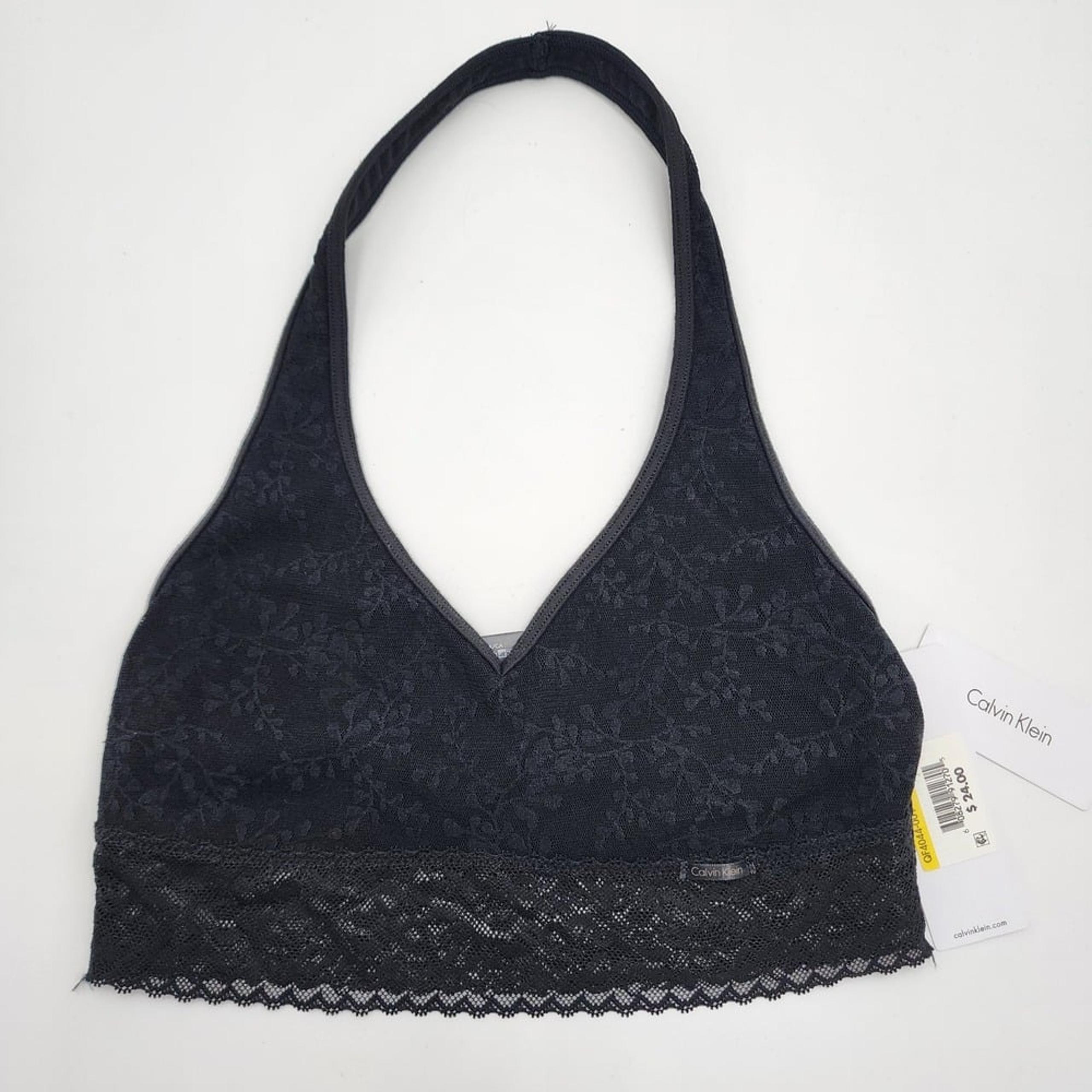 Calvin Klein Unlined Wireless Bralette Women's Size M Black Halter Lace NWT