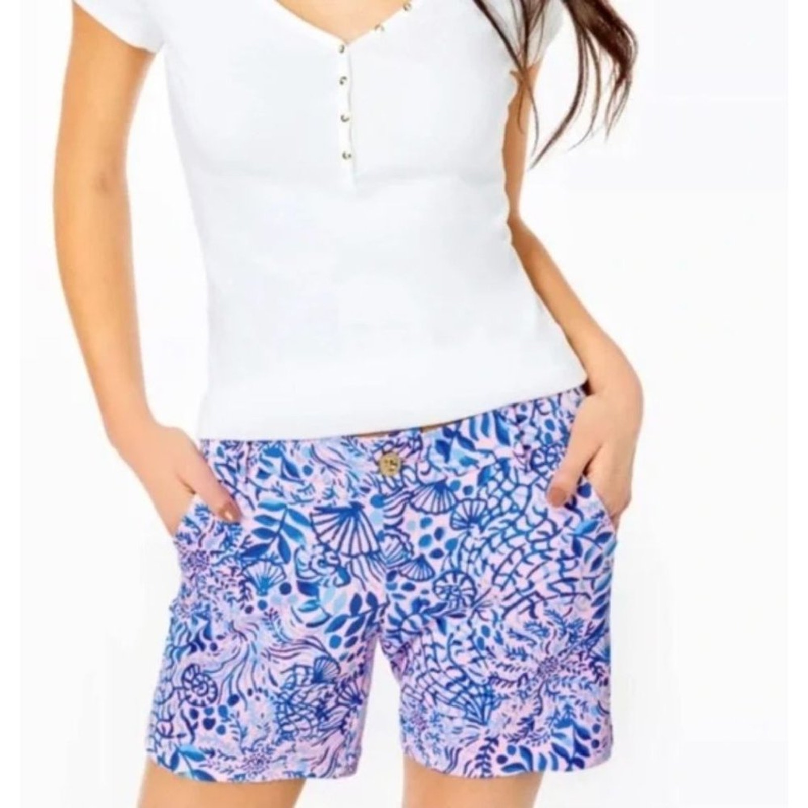Lilly Pulitzer Jayne Knit Shorts Women's Size 12 Calla Lilly Pink High Tide
