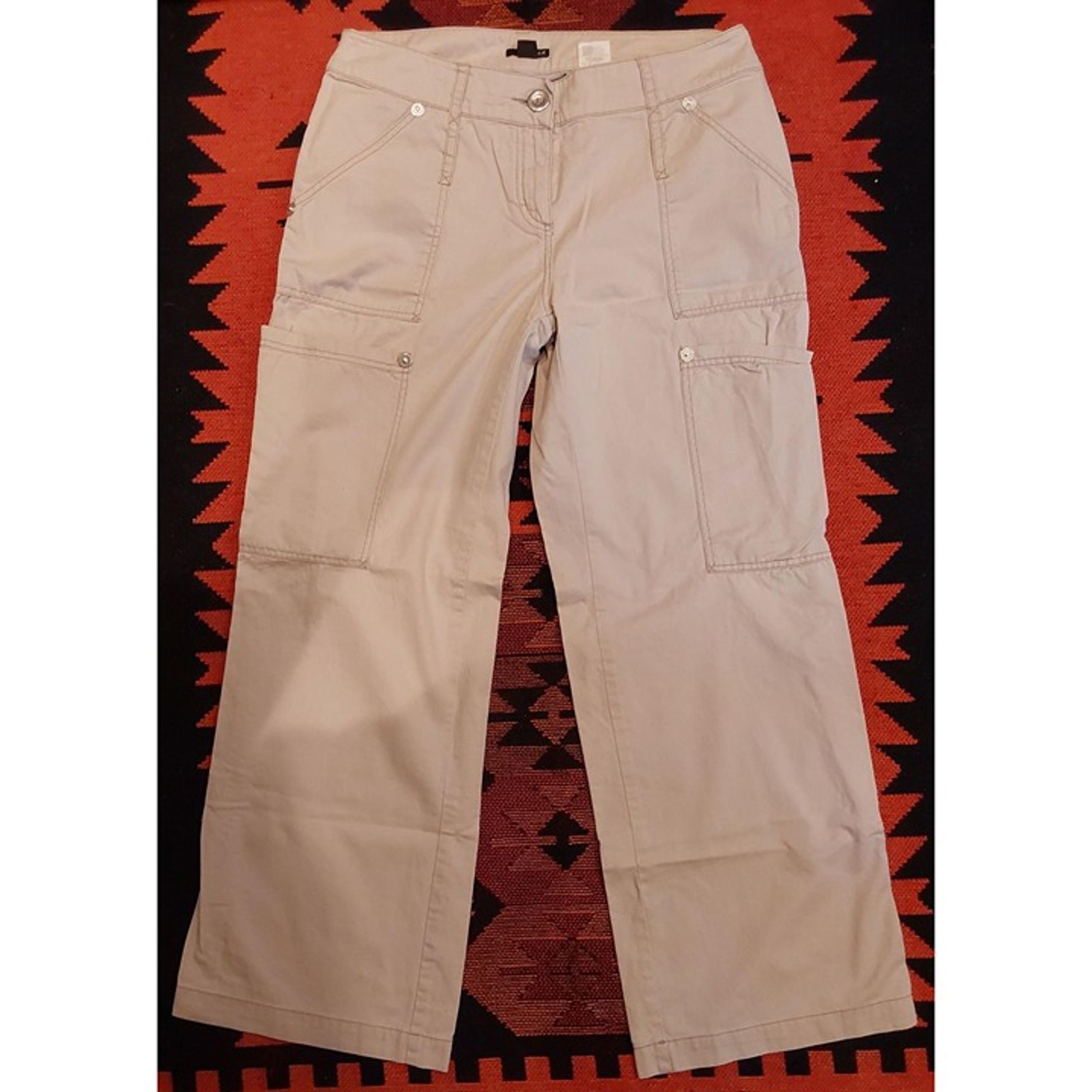 H&M Vintage Women's Stone Beige Wide-leg Cargo Pants. Contrast stitching. Sz 12