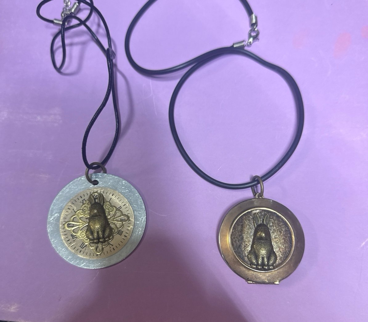Vintage Bunny locket and necklace bunny , memorial ashes or pill box keepsake