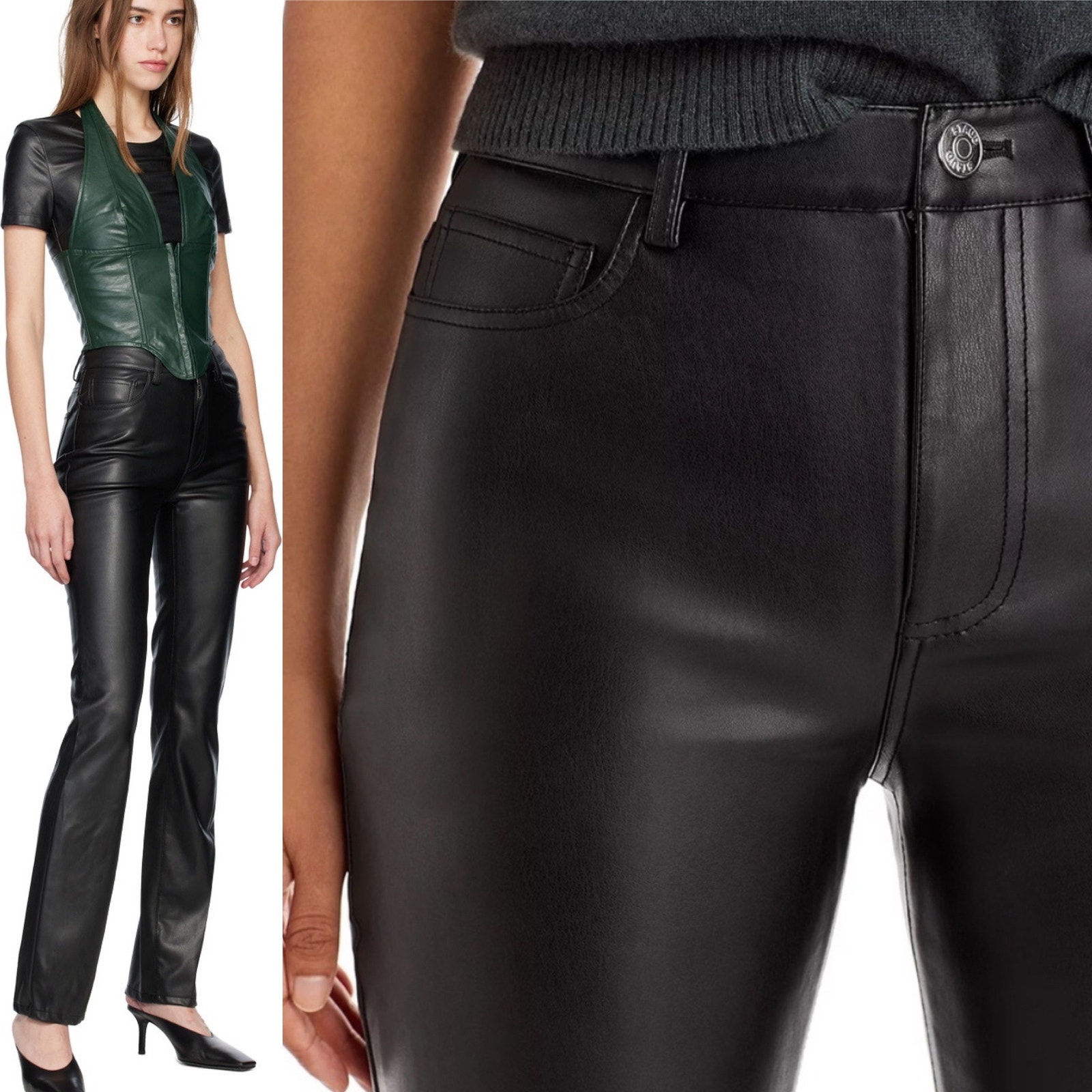 Staud Chisel Straight Leg Vegan Faux Leather Pants Black Quiet Luxury sz 10 NWT