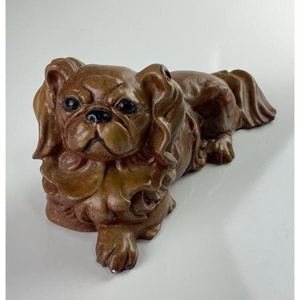 Vintage 12in Pekingese Dog Figurine Sculpture Midcentury Modern Large Brown CS17
