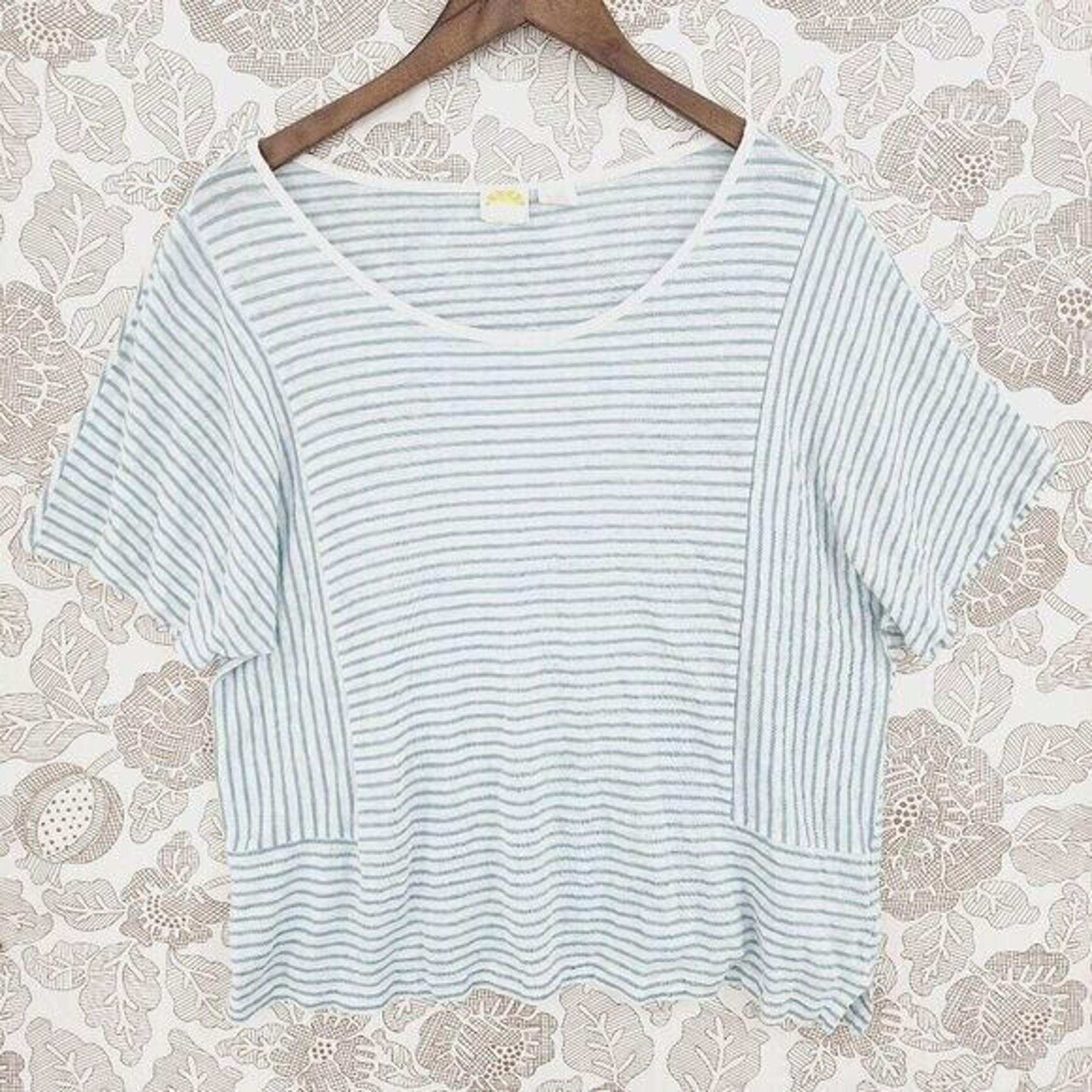 C&C California 100% Linen Striped Scoop neck short sleeve Women's Blouse XL 2188