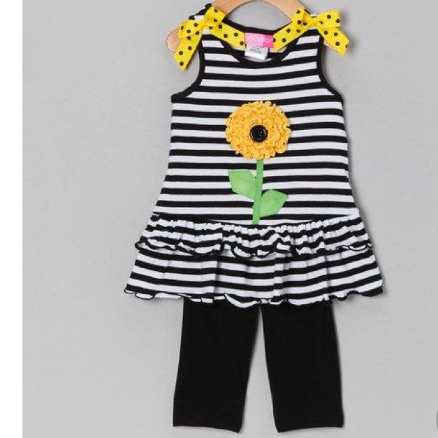 Black Flower Bow Tunic & Leggings sz 6