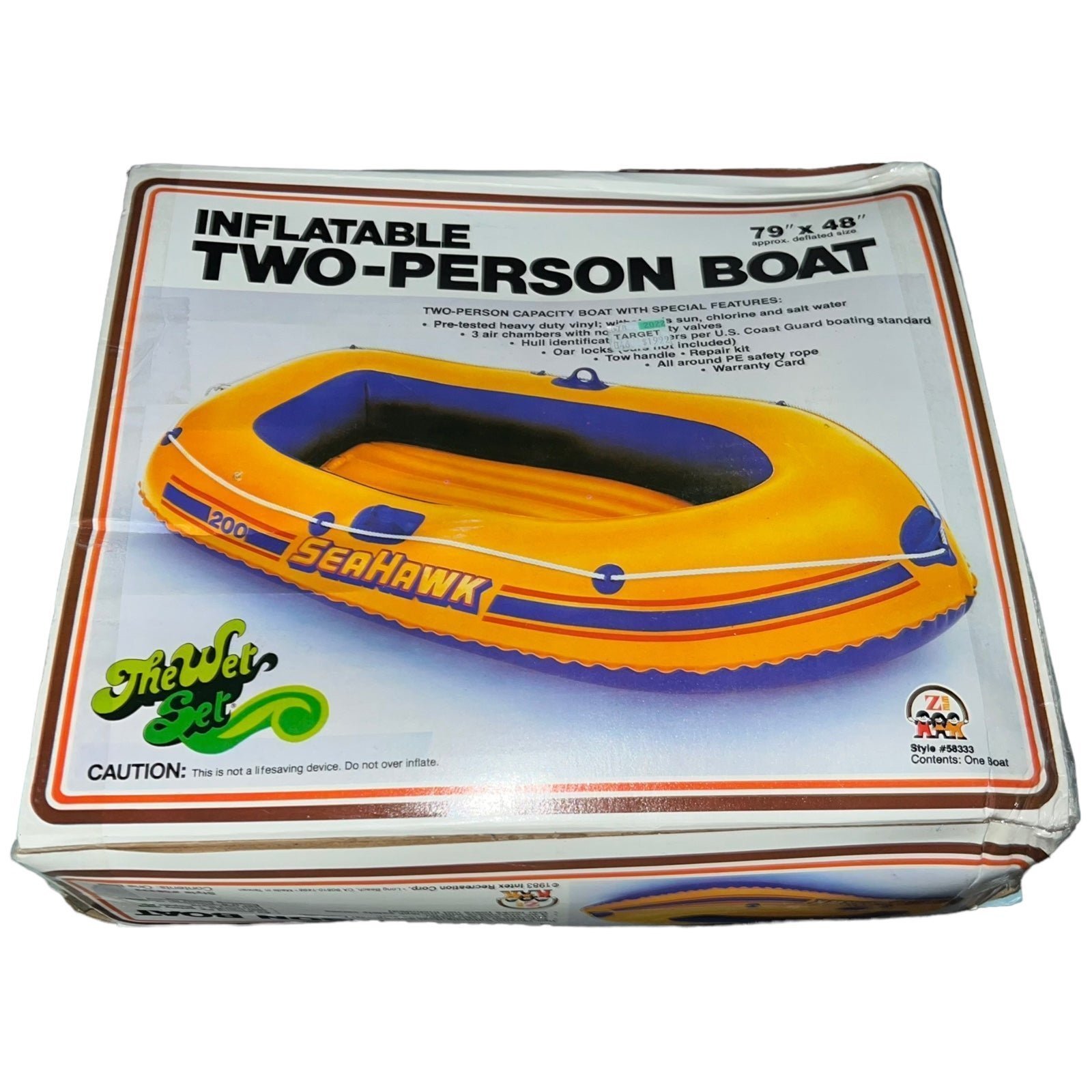 Vintage 1983 Intex The Wet Set Inflatable Two-Person 79 x 48 Seahawk Boat