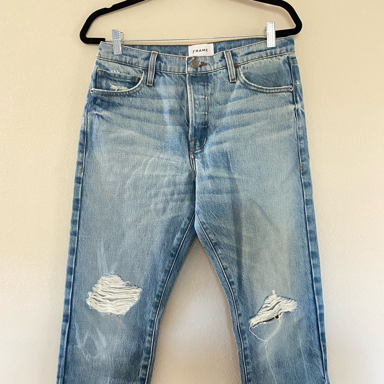 Frame Le Slouch Distressed High Waist Straight Leg Jeans In