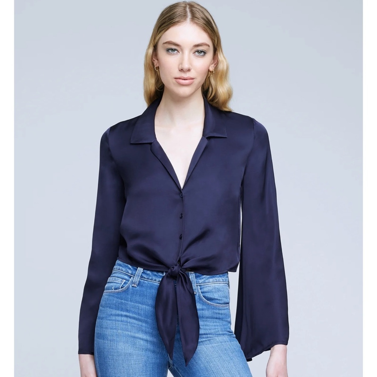L'AGENCE Roxane Flared Sleeve Top - Midnight - XS - New with tag