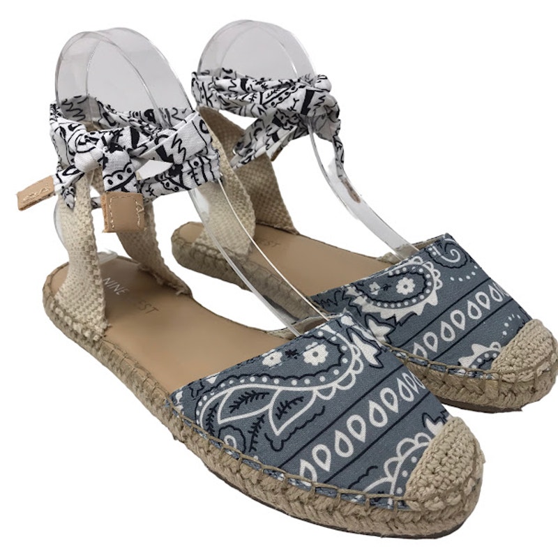 NINE WEST Mage Blue Bandana Tie-Up Espadrille Flats 6M Strappy Ankle Wrap Around