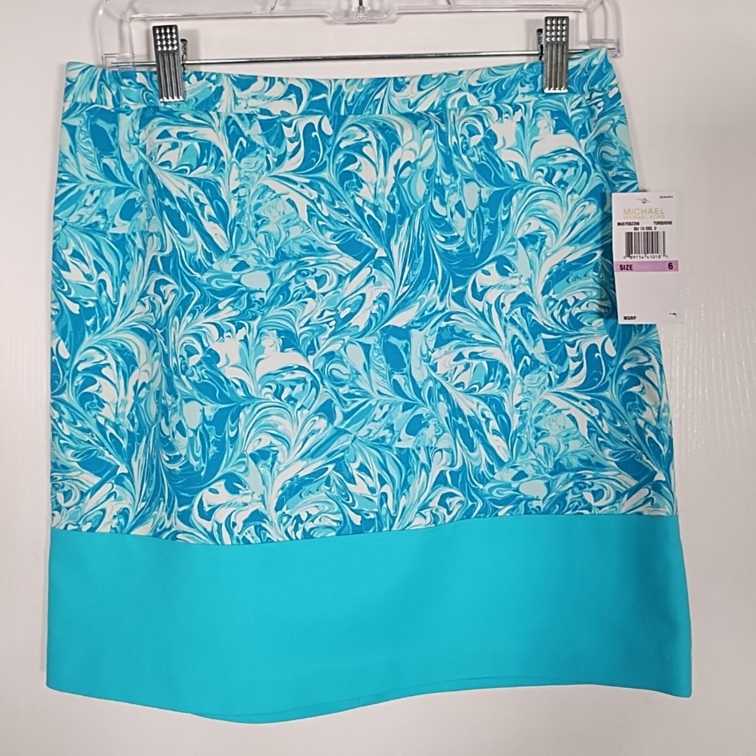 MICHAEL Michael Kors Women's 6 Mini Skirt Turquoise Blue Lined Zip Summer NWT