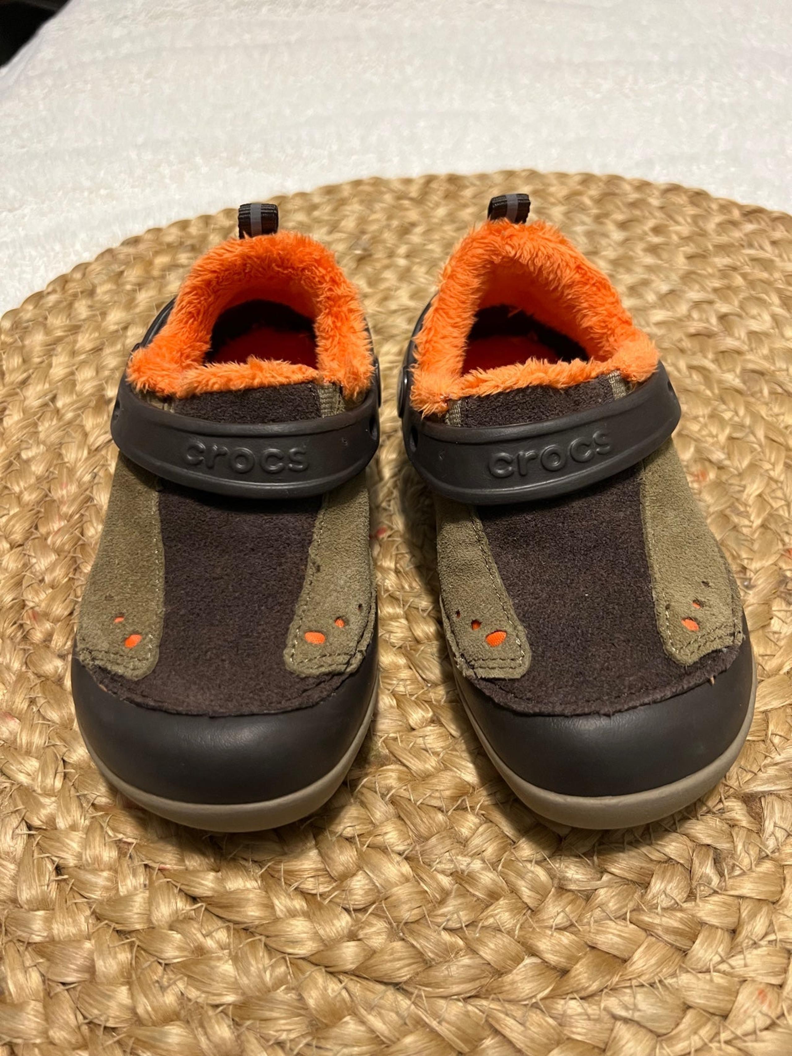 Crocs size C8 Child Brown Suede/Orange Lining