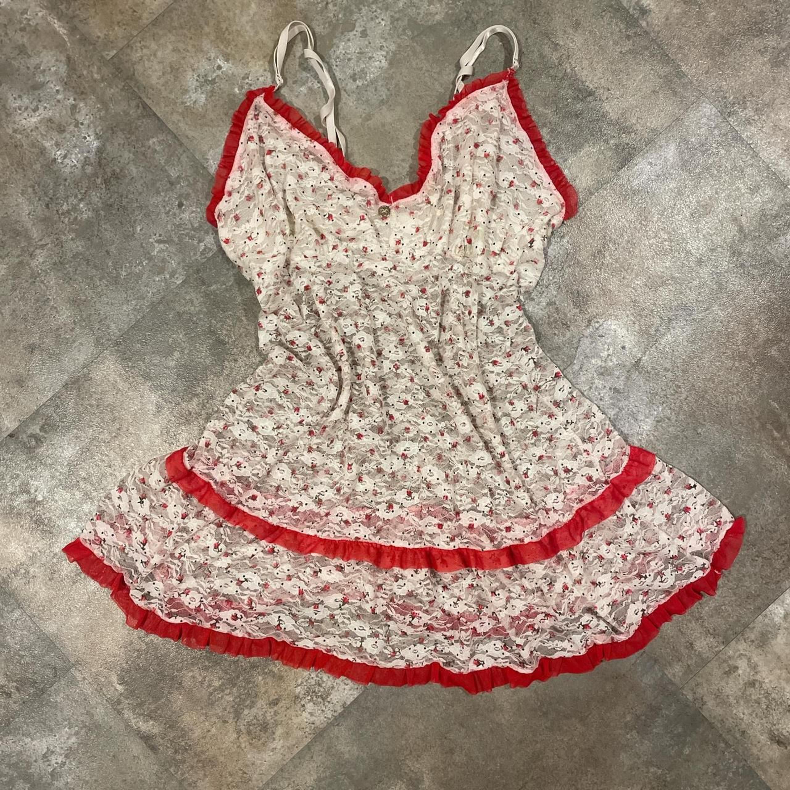 vintage jessica simpson white red floral lace tiered fairy slip dress size large