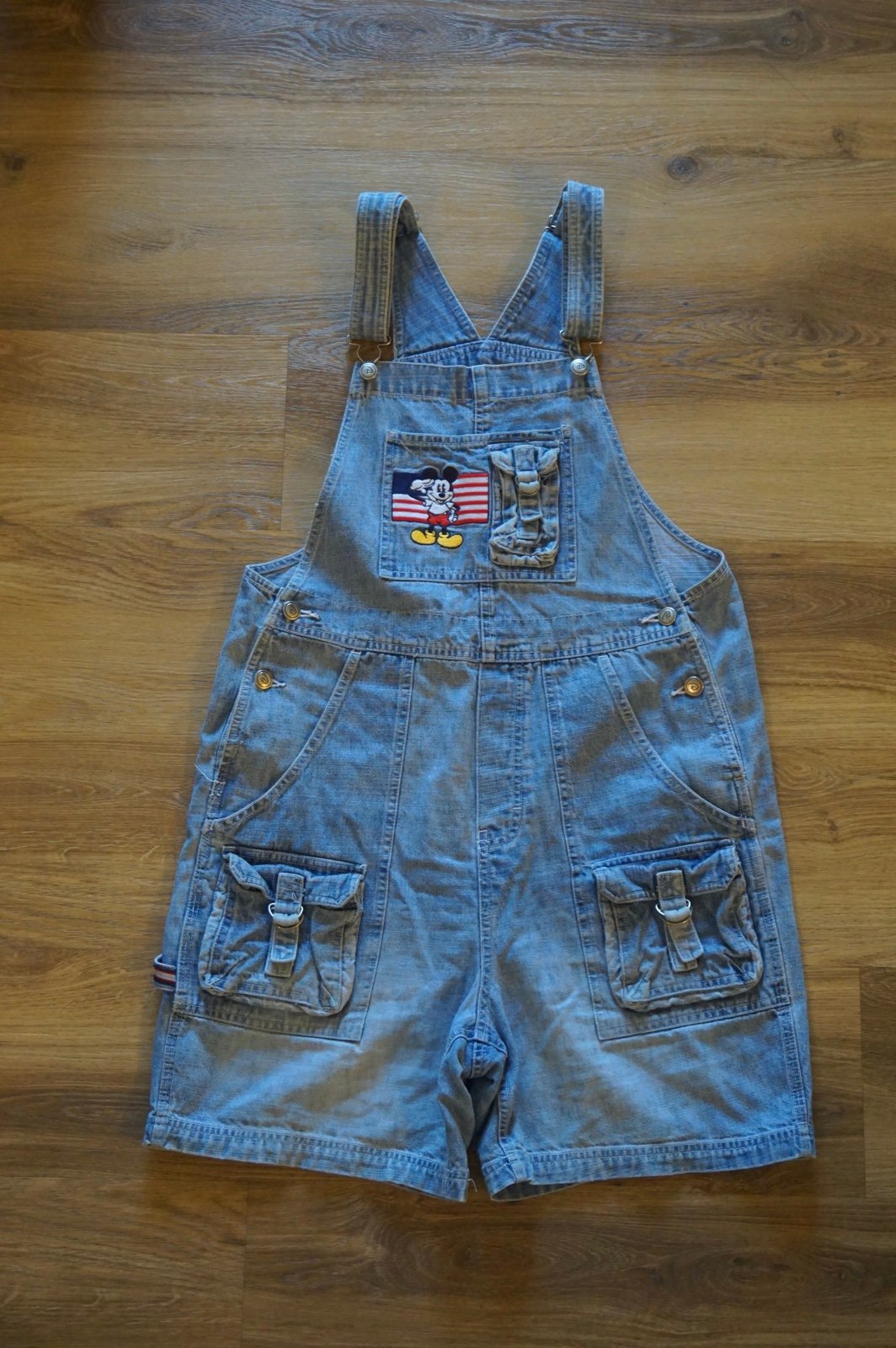 Vintage Disney Mickey Mouse American Flag Short Overalls