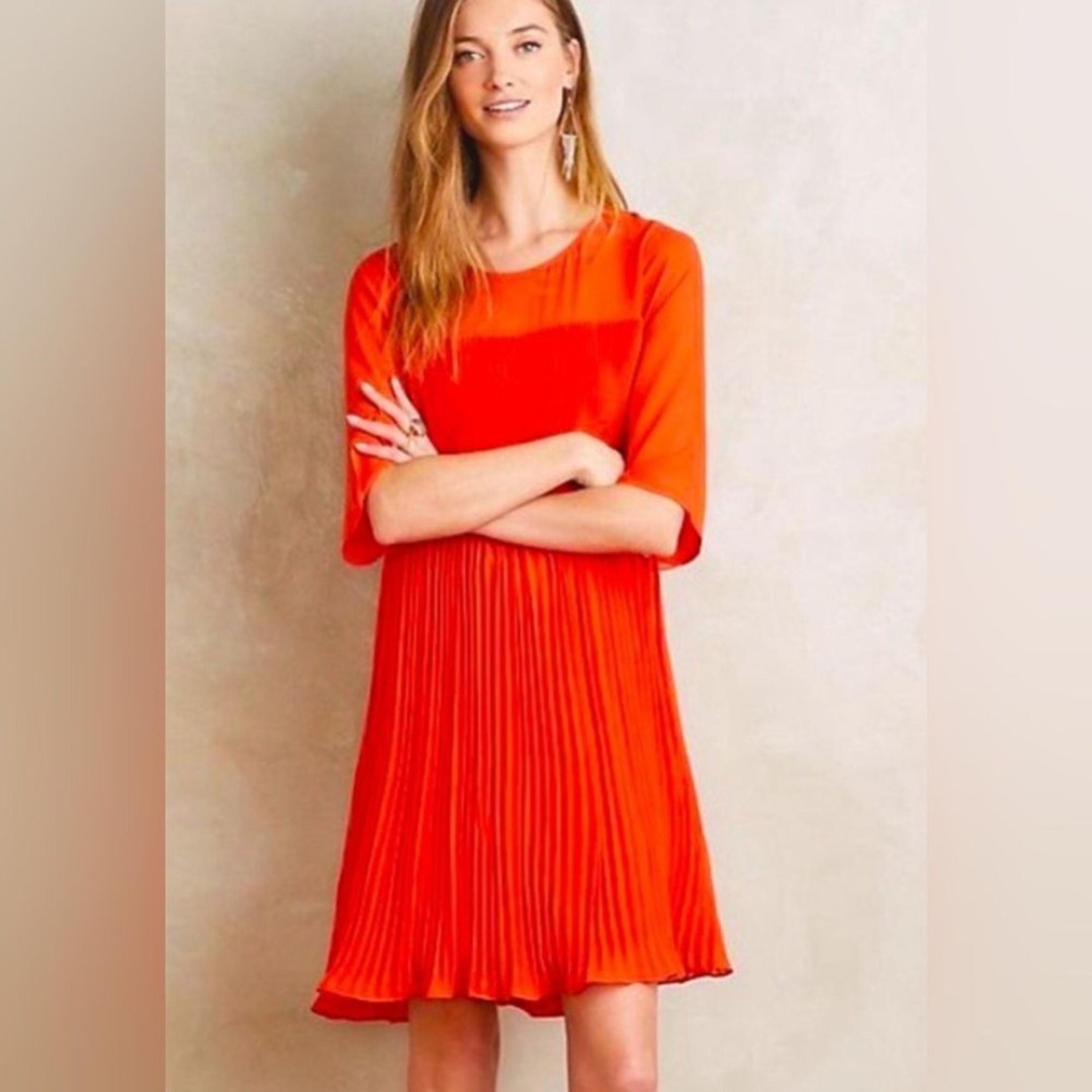 Anthropologie Maeve Size 4 Orange EDIE Pleated Swing Dress