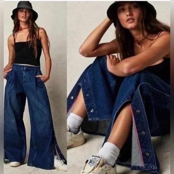 NWT Free People Time Warp Wide Leg Jeans Size 29 Snap Away Baggy Relaxed Trouser