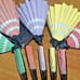 10 X LOT OF JAPANESE FANS W/ MATCHING UMBRELLAS PAPER WOOD VINTAGE ESTATE ~6 I